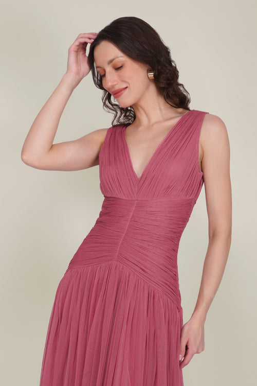 Elsie Tulle Maxi Dress in Dusty Rose