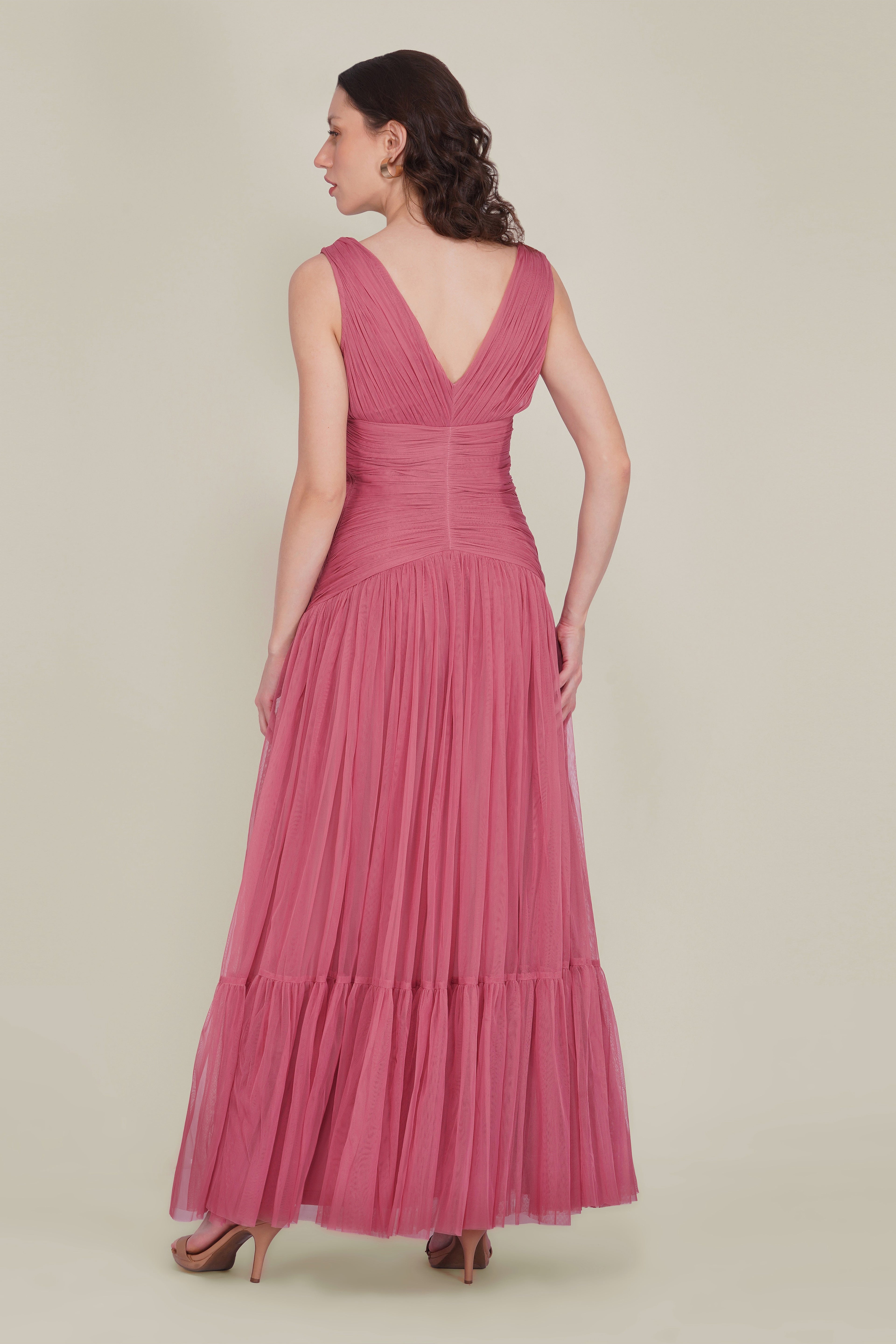 Elsie Tulle Maxi Dress in Dusty Rose