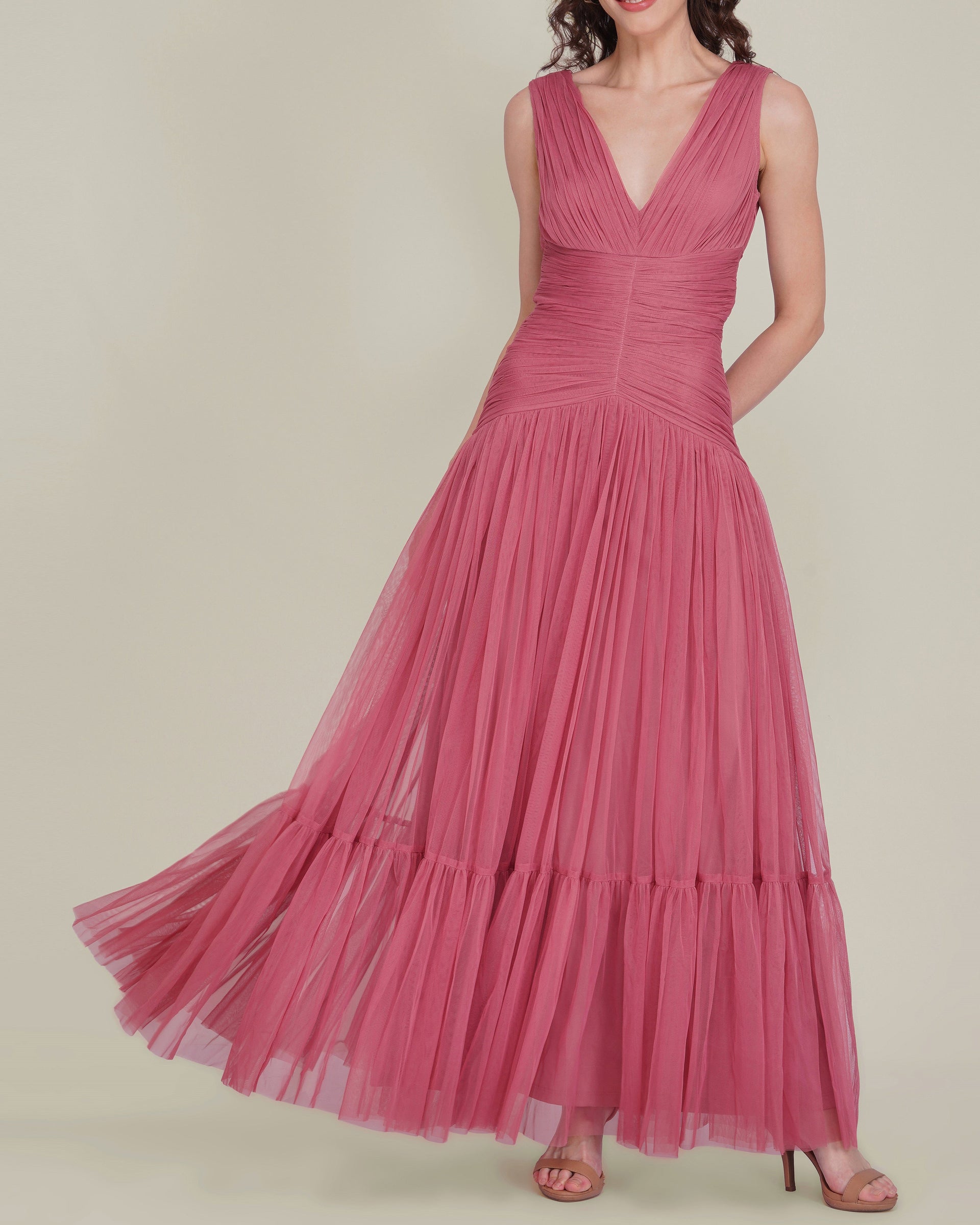 Elsie Tulle Maxi Dress in Dusty Rose