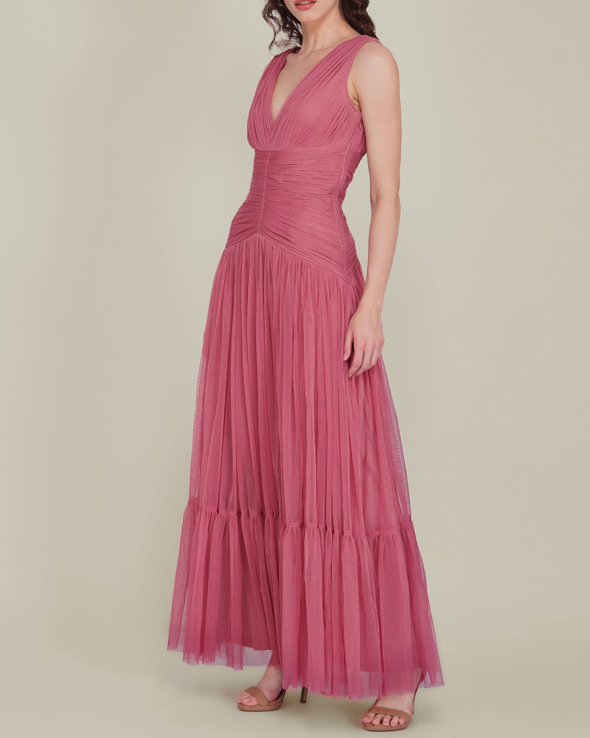 Elsie Tulle Maxi Dress in Dusty Rose
