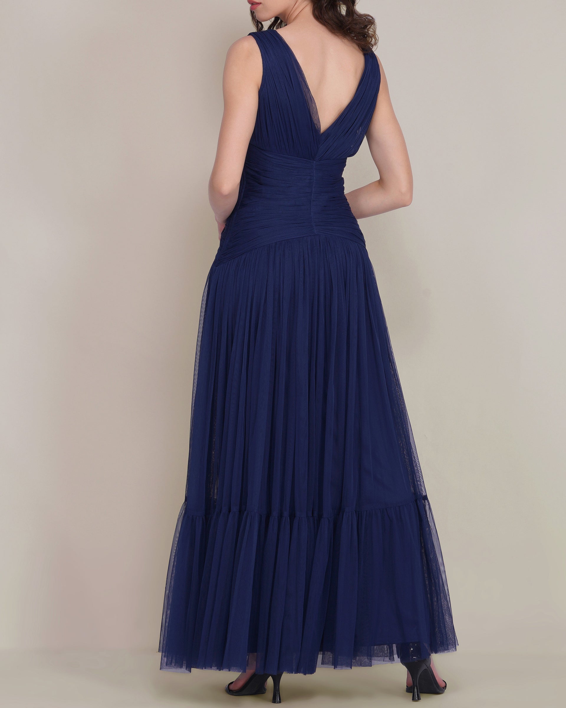 Elsie Tulle Maxi Dress in Navy Peony
