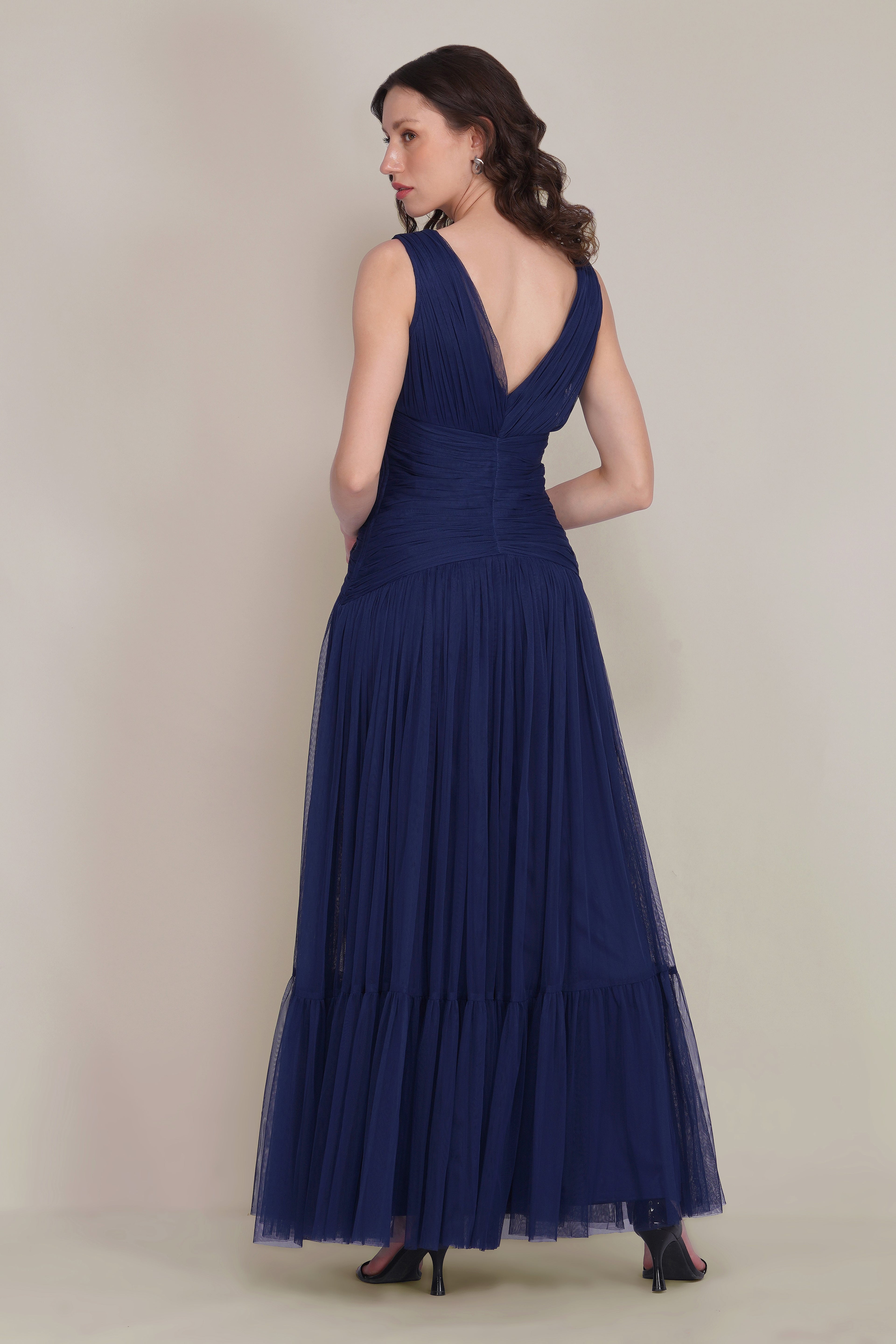 Elsie Tulle Maxi Dress in Navy Peony