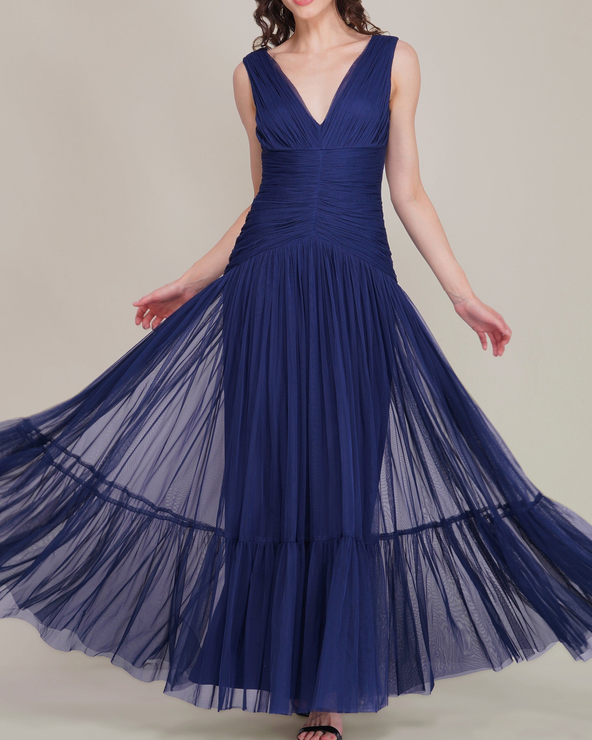 Elsie Tulle Maxi Dress in Navy Peony