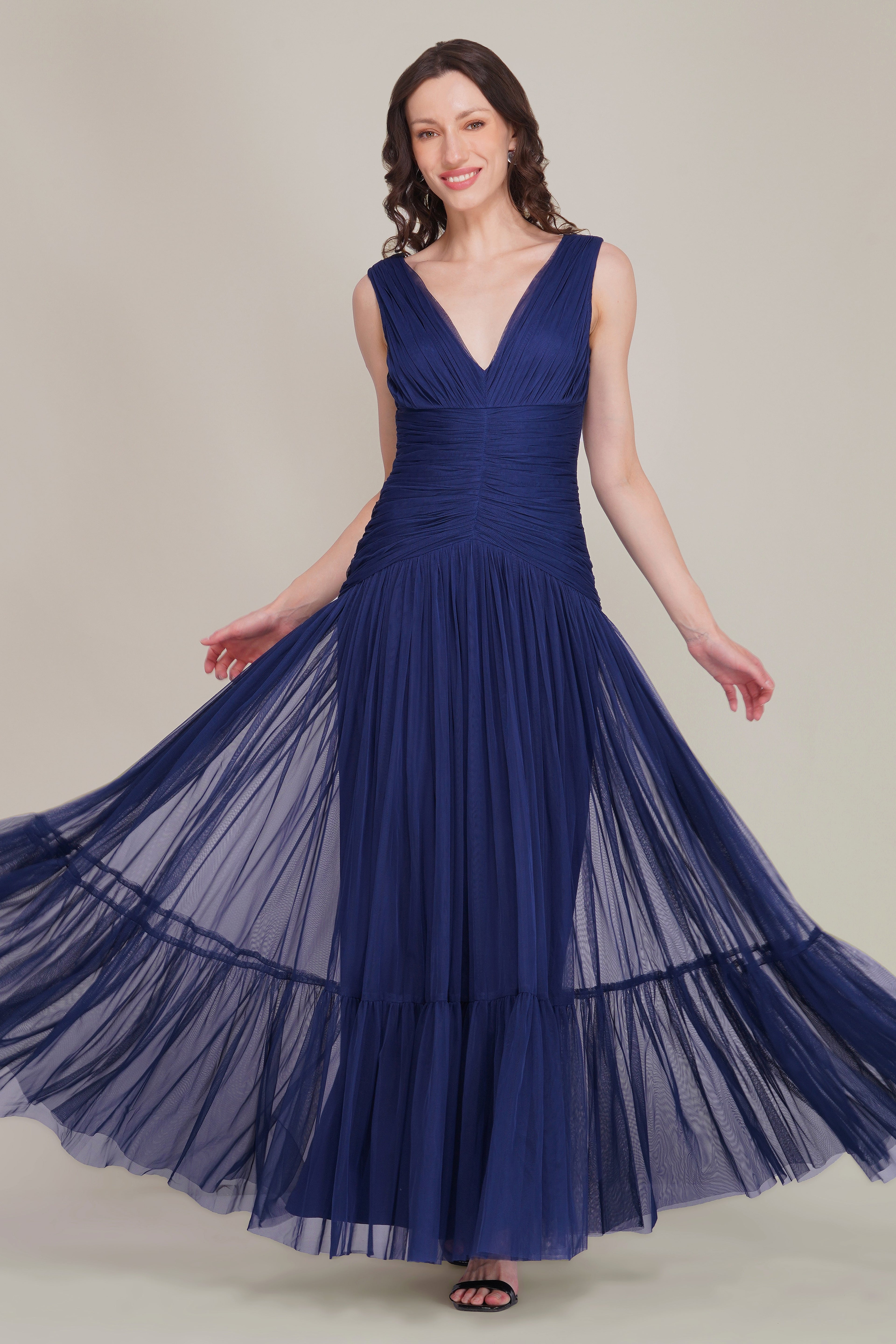 Elsie Tulle Maxi Dress in Navy Peony