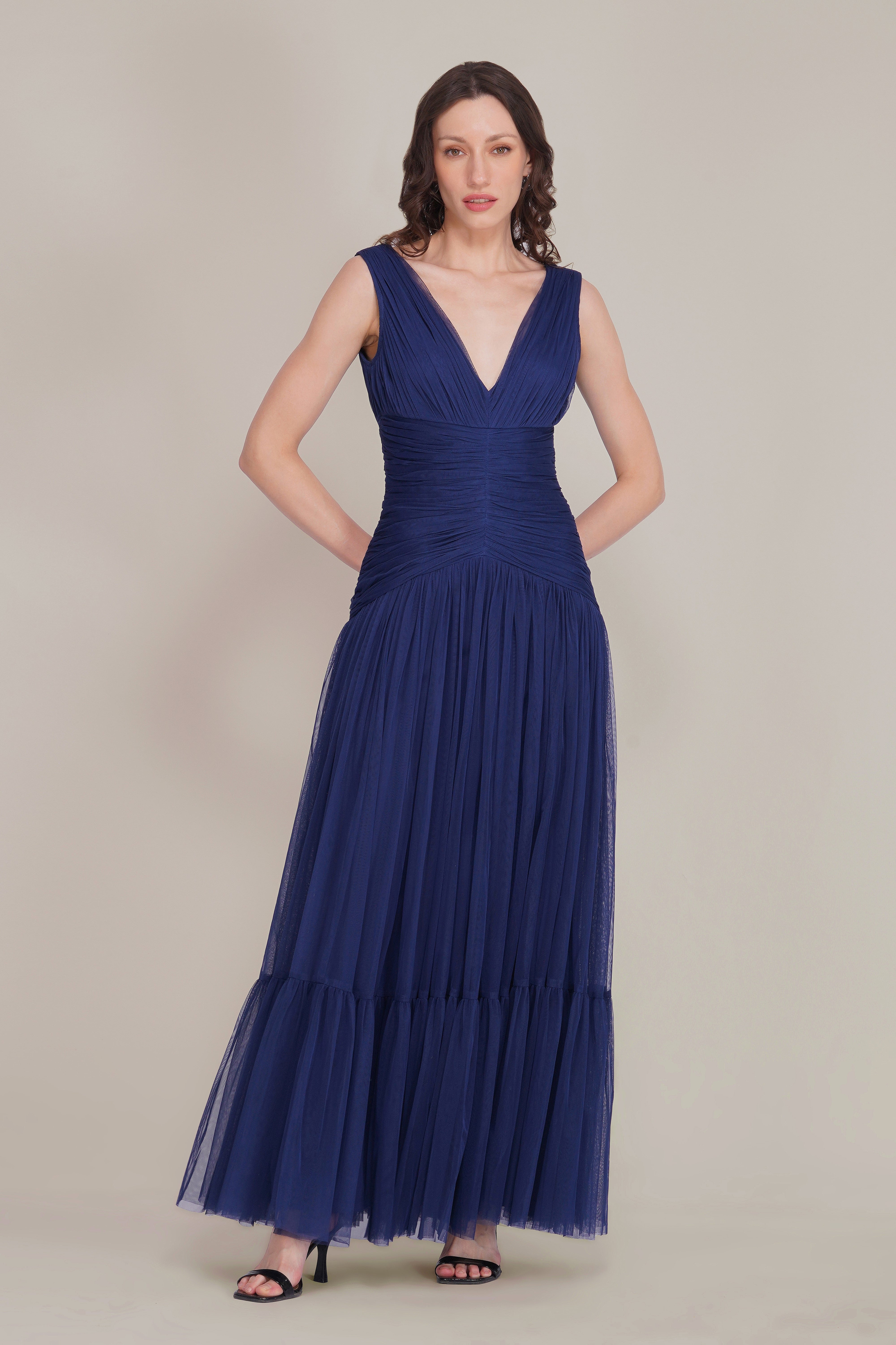 Elsie Tulle Maxi Dress in Navy Peony – Lace & Beads