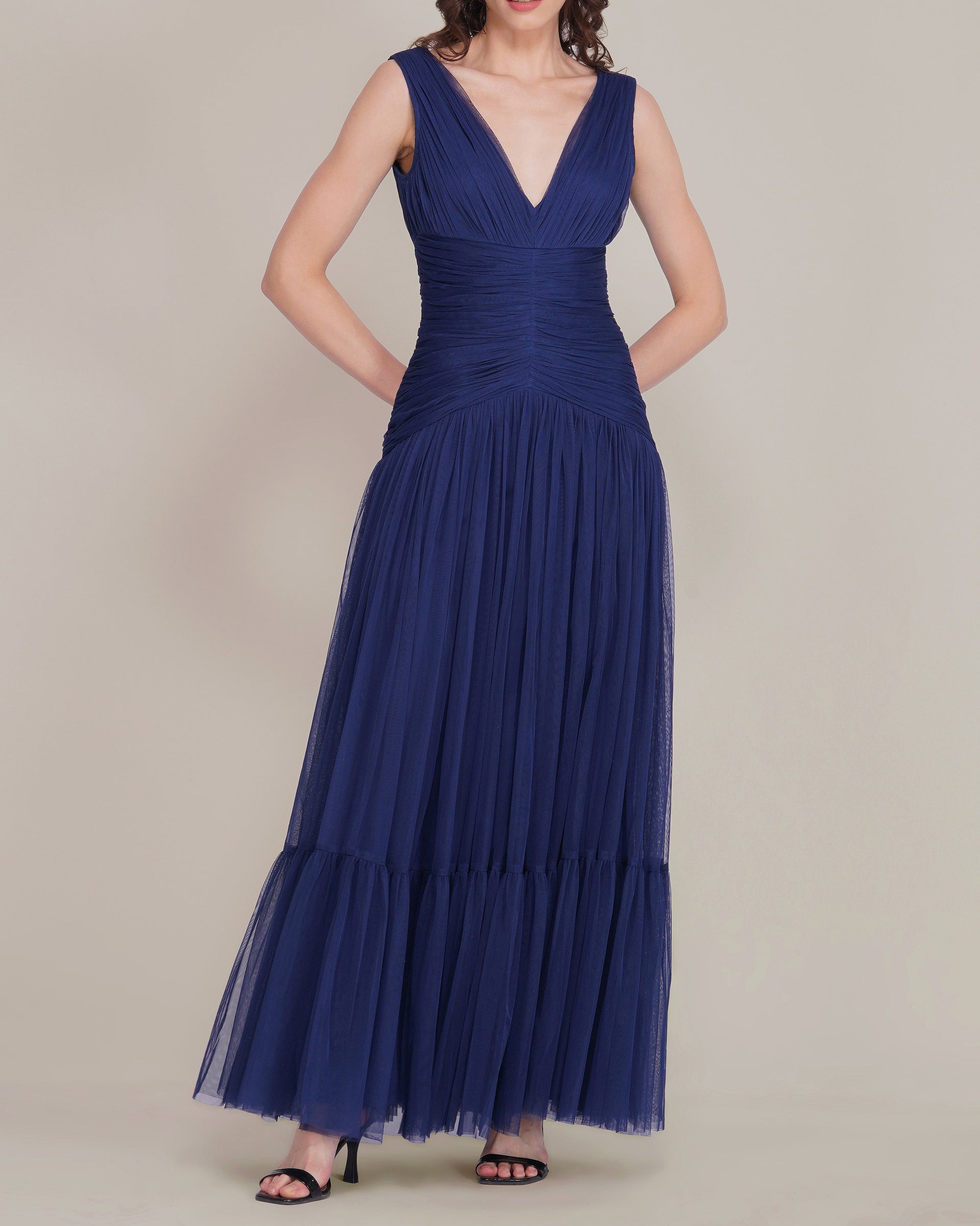 Elsie Tulle Maxi Dress in Navy Peony