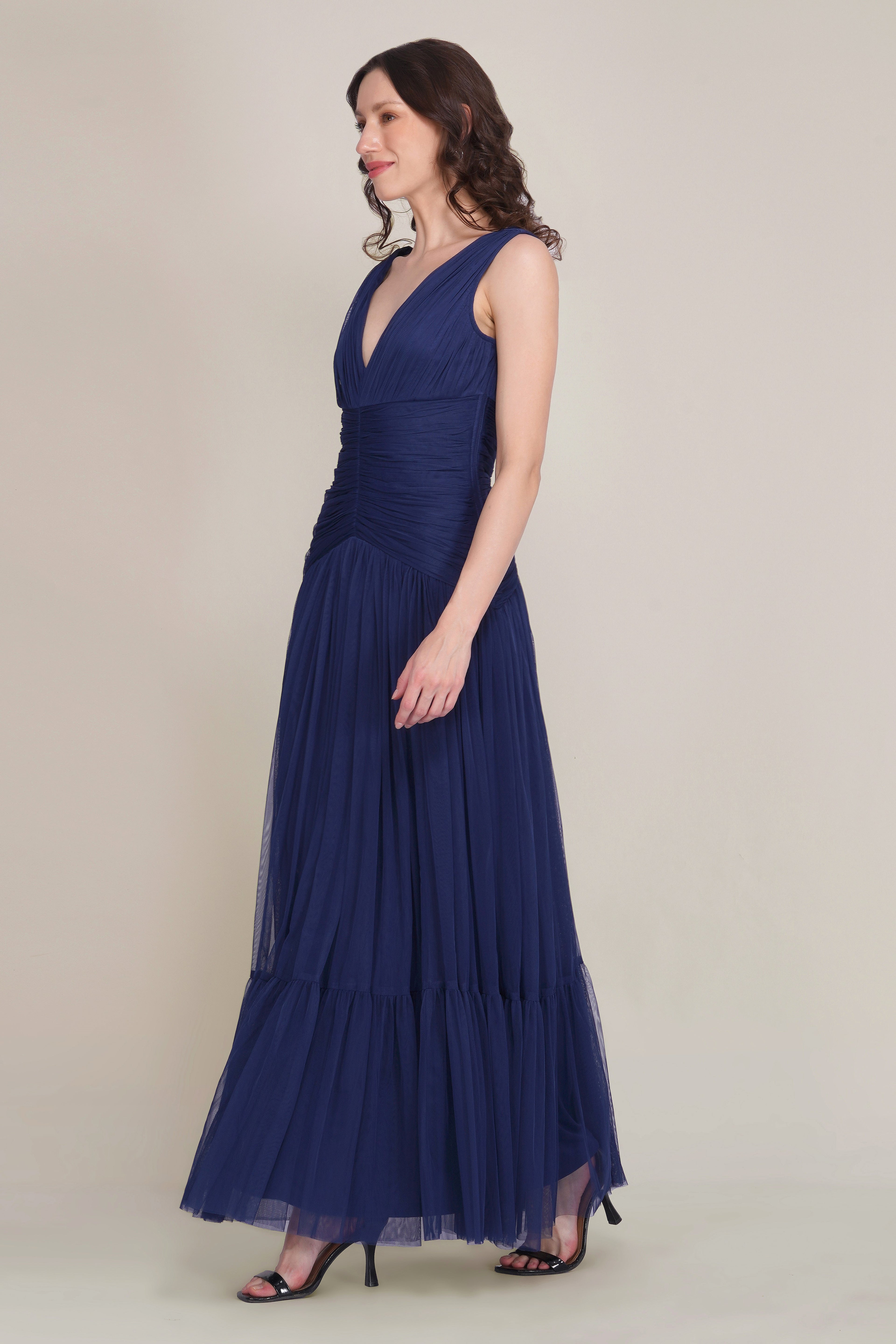 Elsie Tulle Maxi Dress in Navy Peony