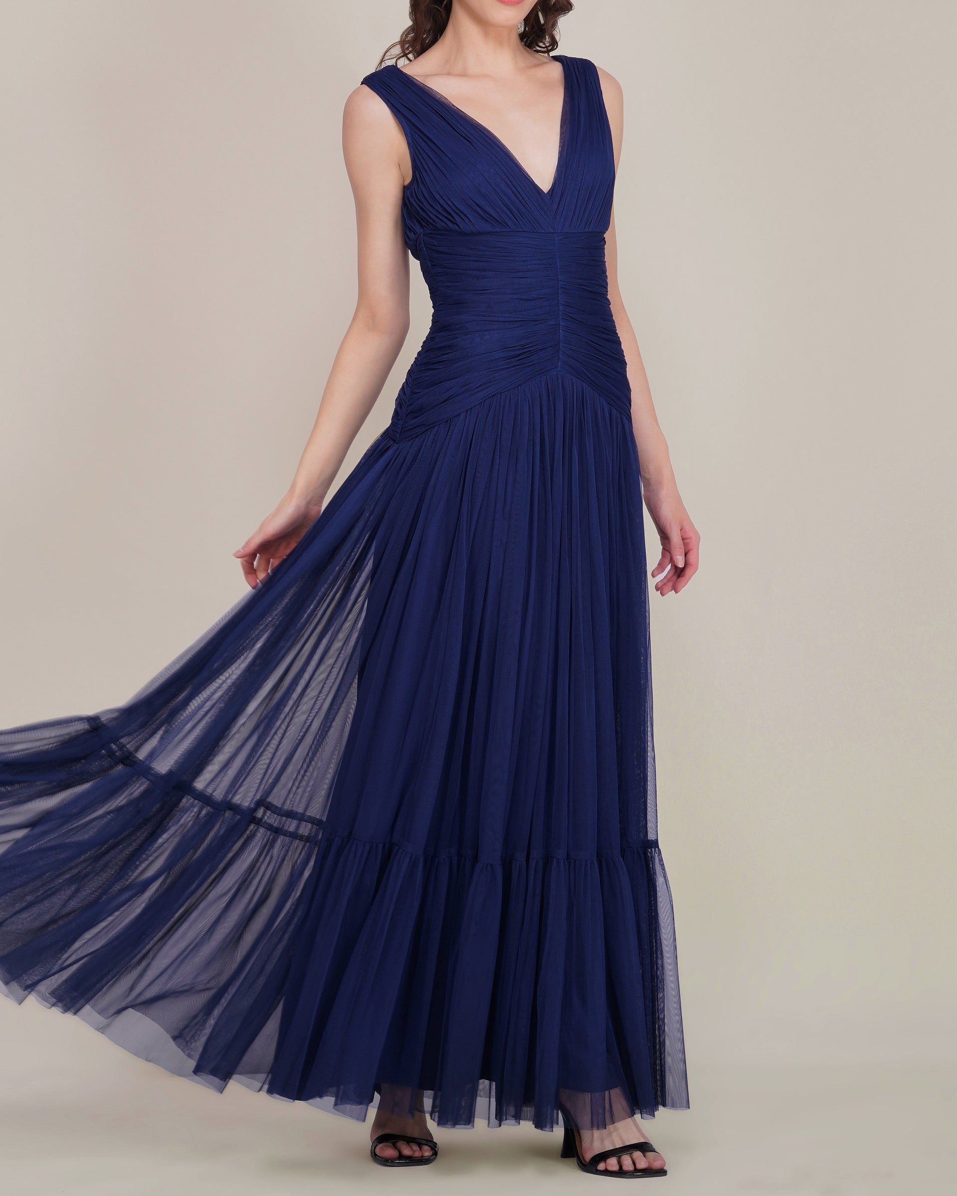 Elsie Tulle Maxi Dress in Navy Peony