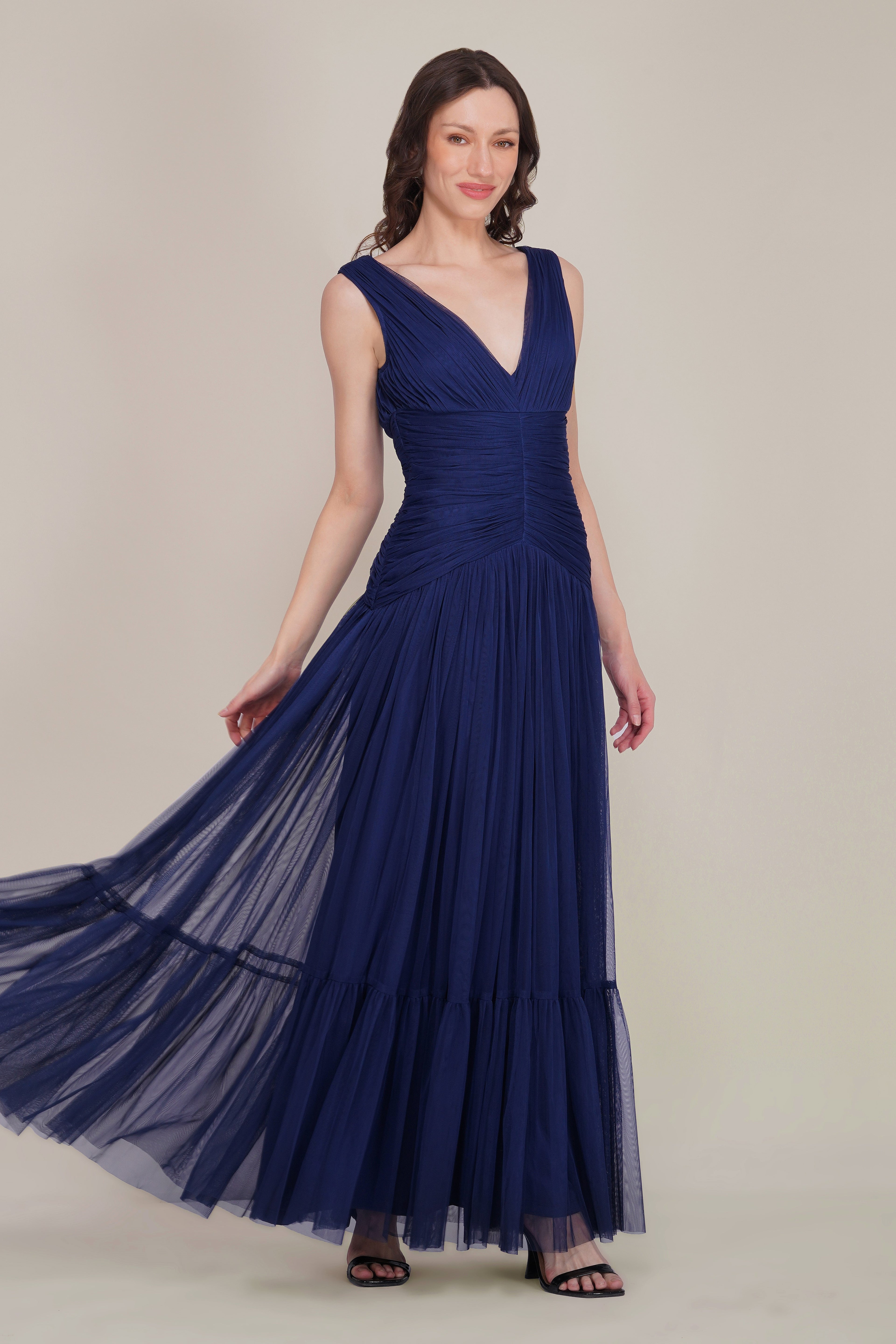 Elsie Tulle Maxi Dress in Navy Peony