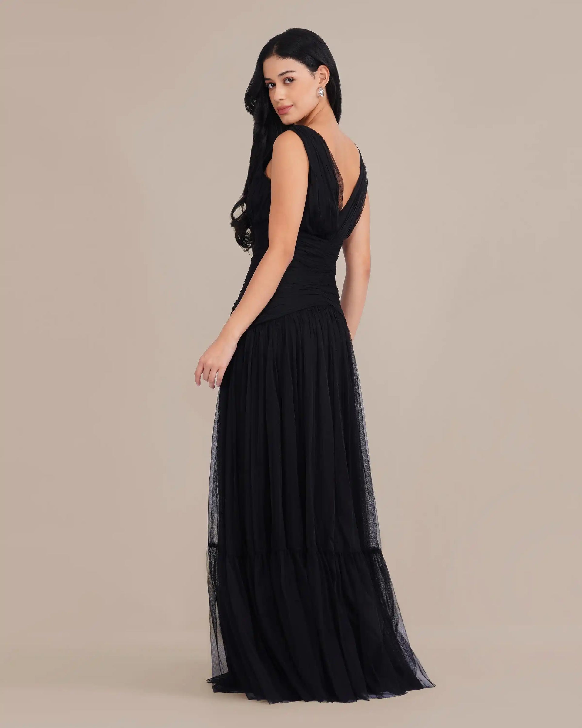 Elsie Tulle Maxi Dress in Black