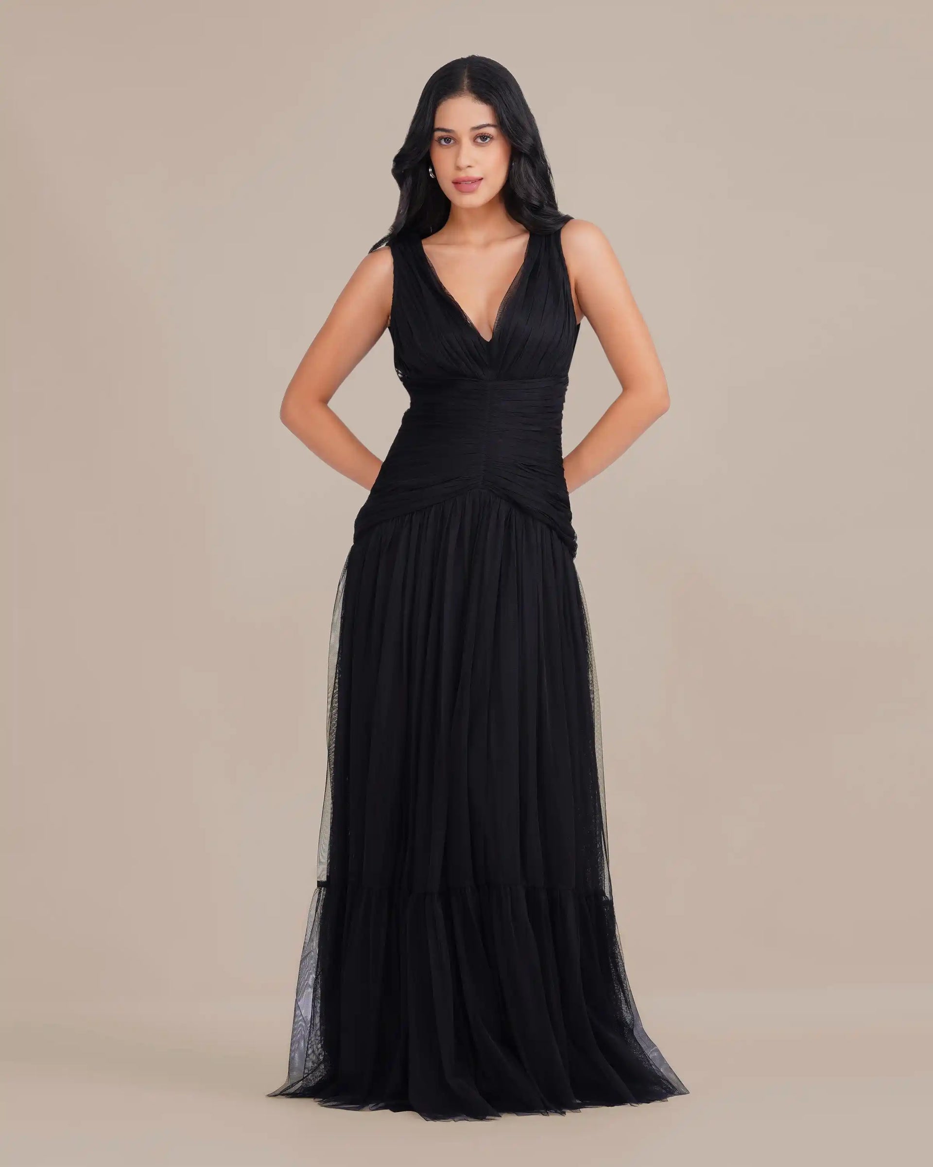 Elsie Tulle Maxi Dress in Black