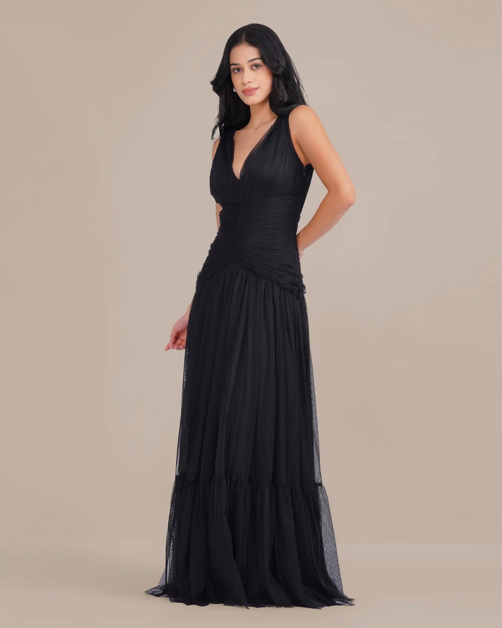 Elsie Tulle Maxi Dress in Black