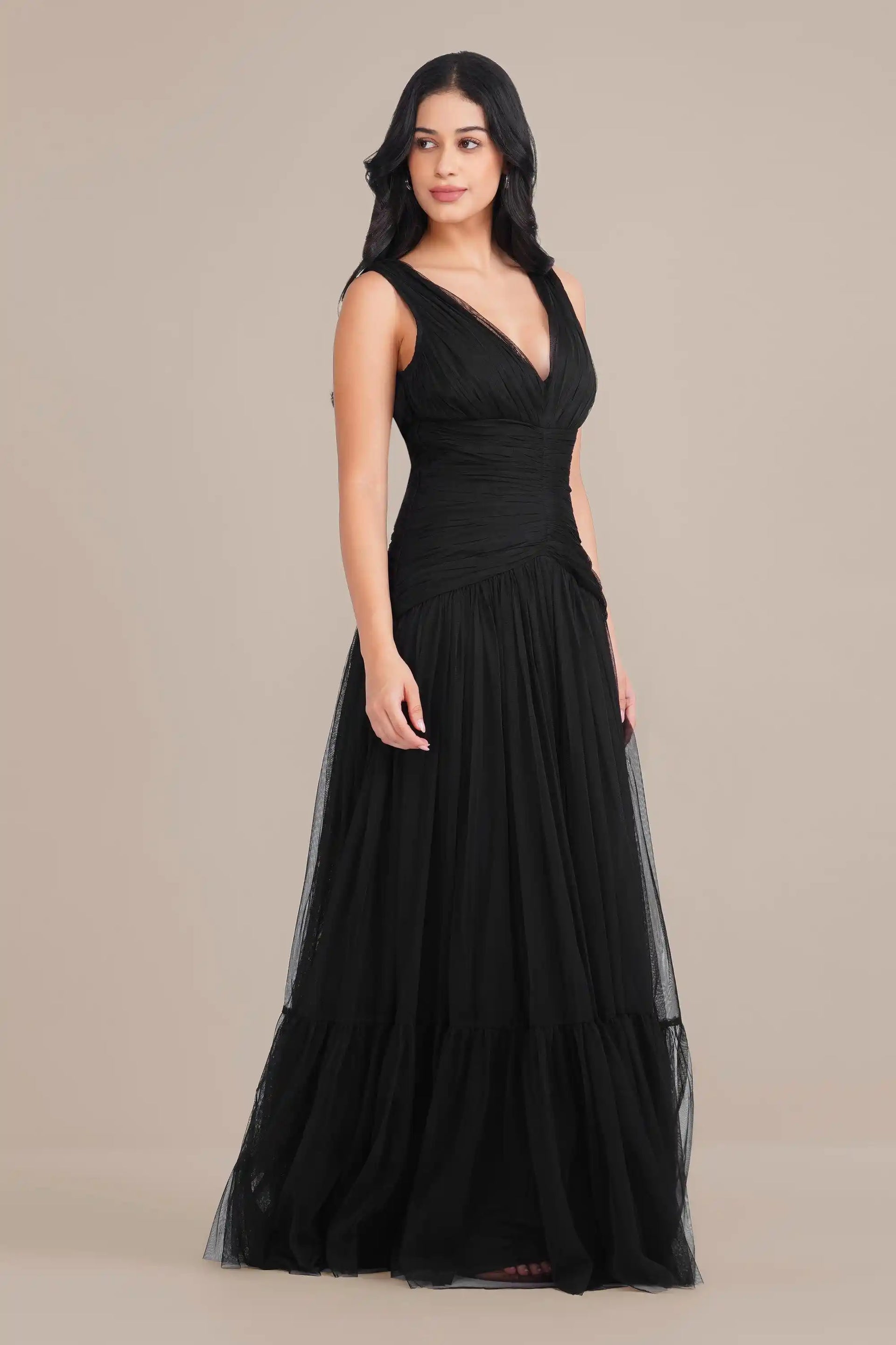 Elsie Tulle Maxi Dress in Black