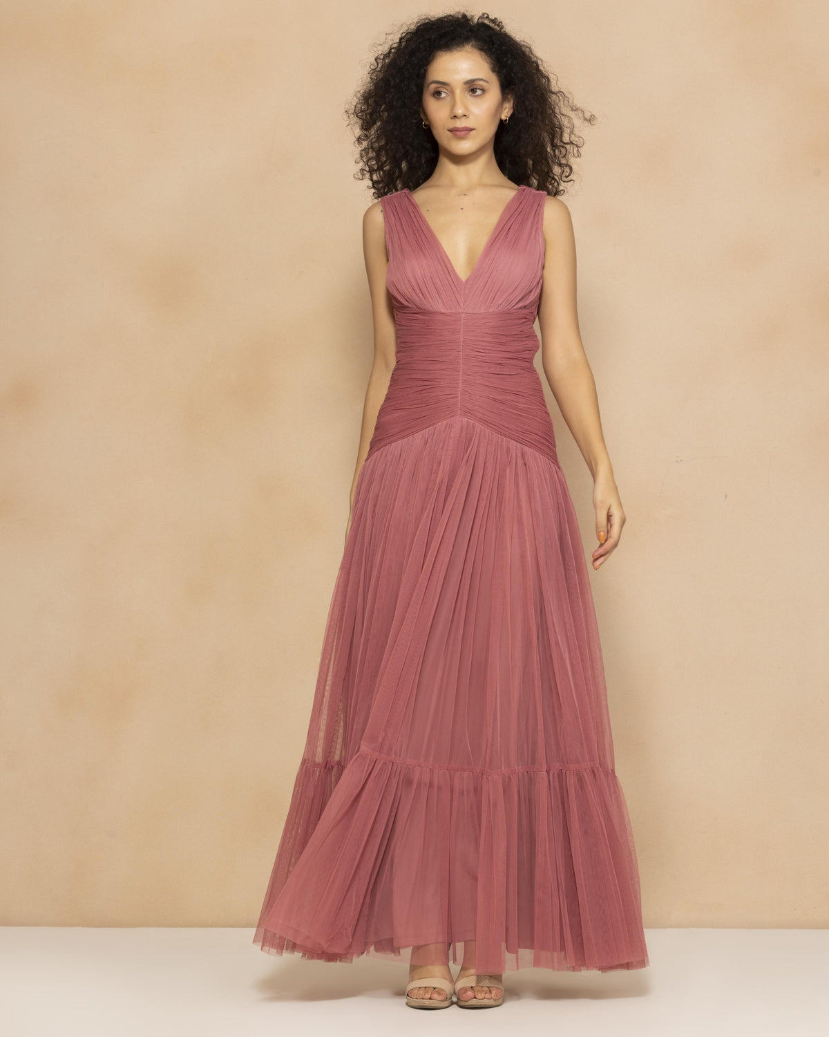 Elsie Tulle Maxi Dress in Dusty Rose