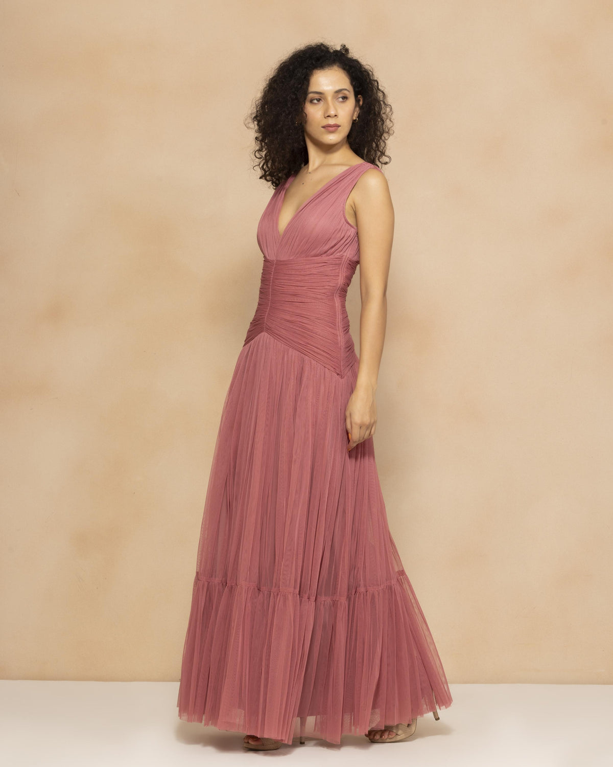 Elsie Tulle Maxi Dress in Dusty Rose