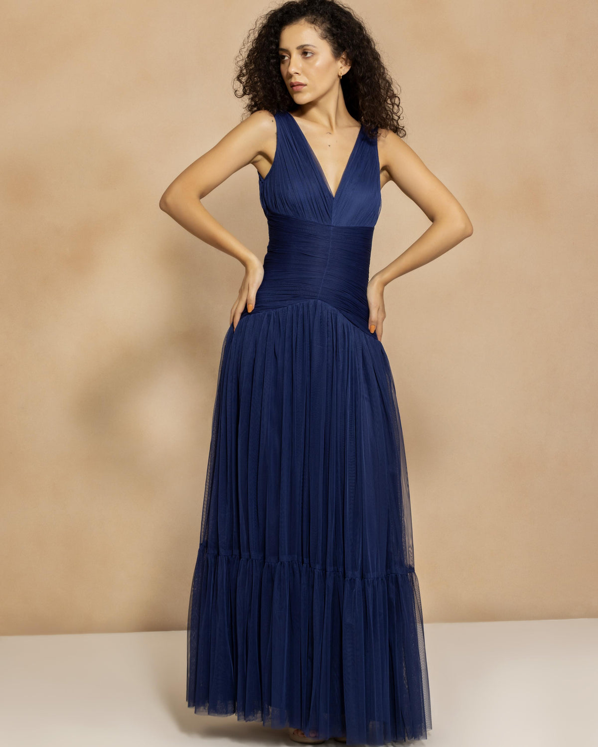 Elsie Tulle Maxi Dress in Navy Peony