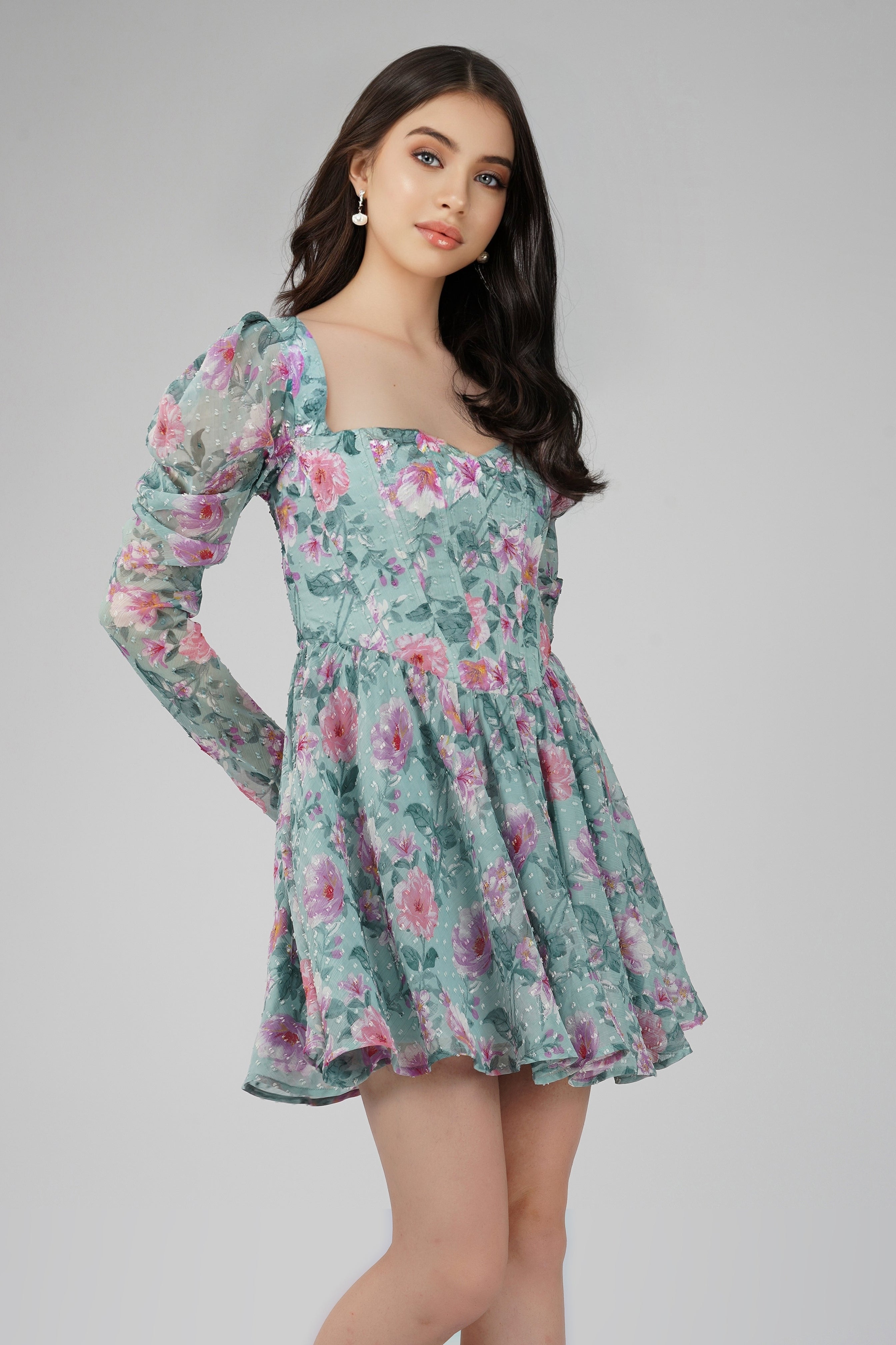 Bone Green Floral Corset Dress