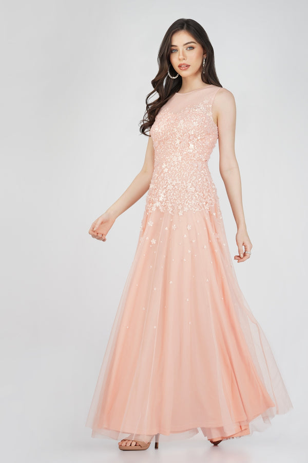 Lilith Floral Embellished Maxi Dress in Blush Pink