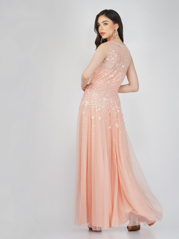 Lilith Floral Embellished Maxi Dress in Blush Pink
