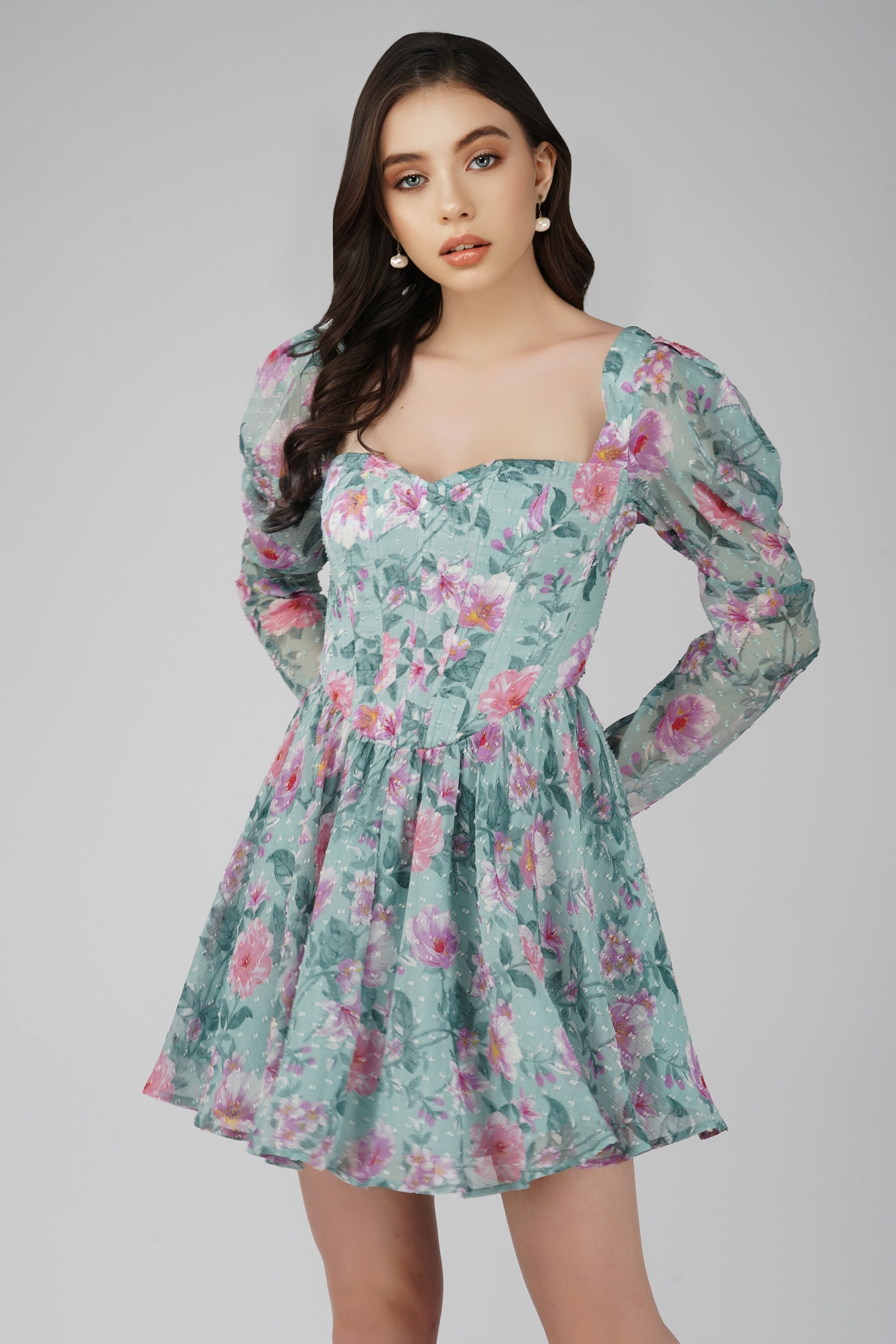 Bone Green Floral Corset Dress