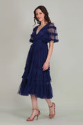 Florette Tulle Midi Dress in Navy Peony