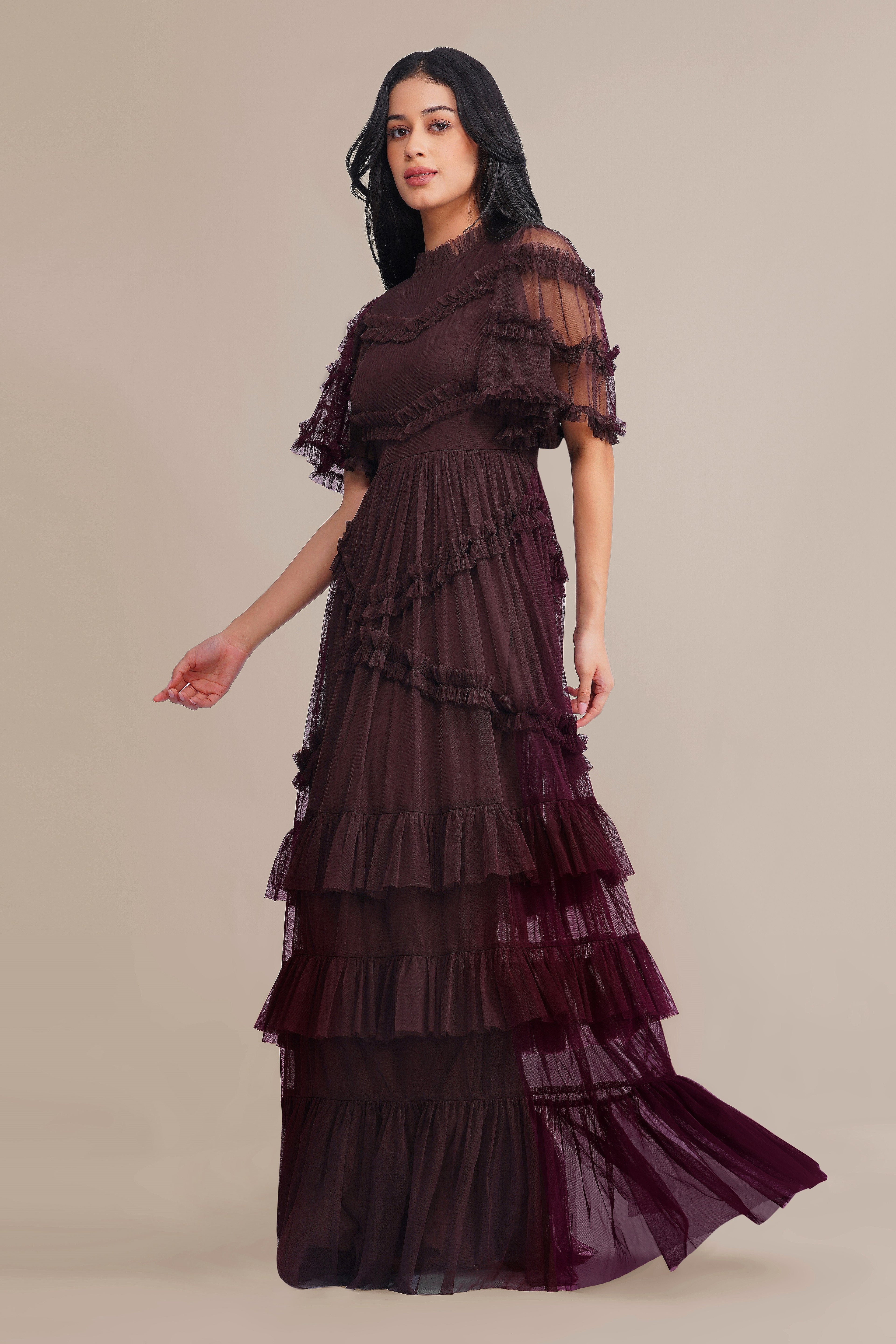 Florine Maxi Dress in Chocolate Plum
