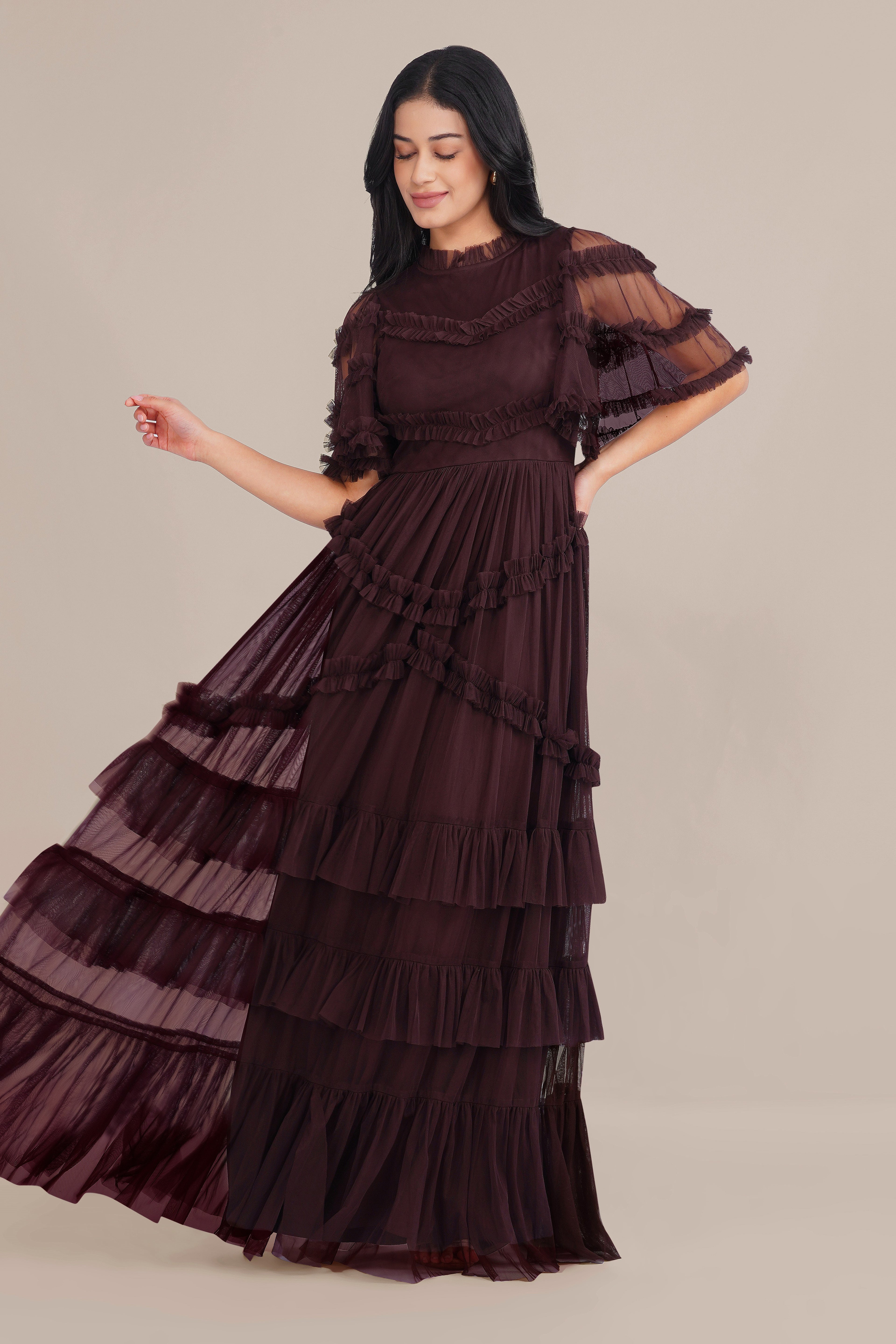 Florine Maxi Dress in Chocolate Plum