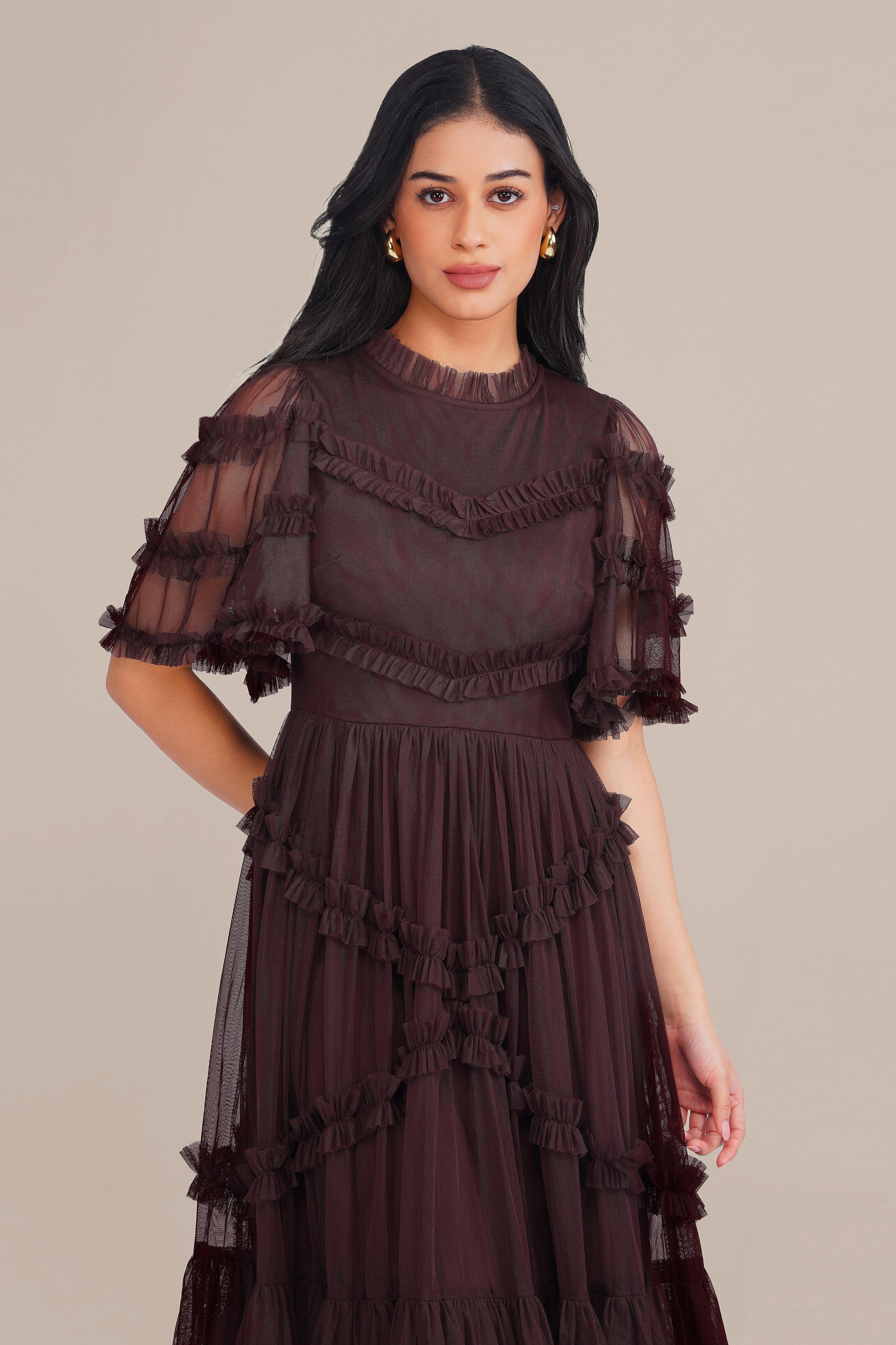 Florine Maxi Dress in Chocolate Plum