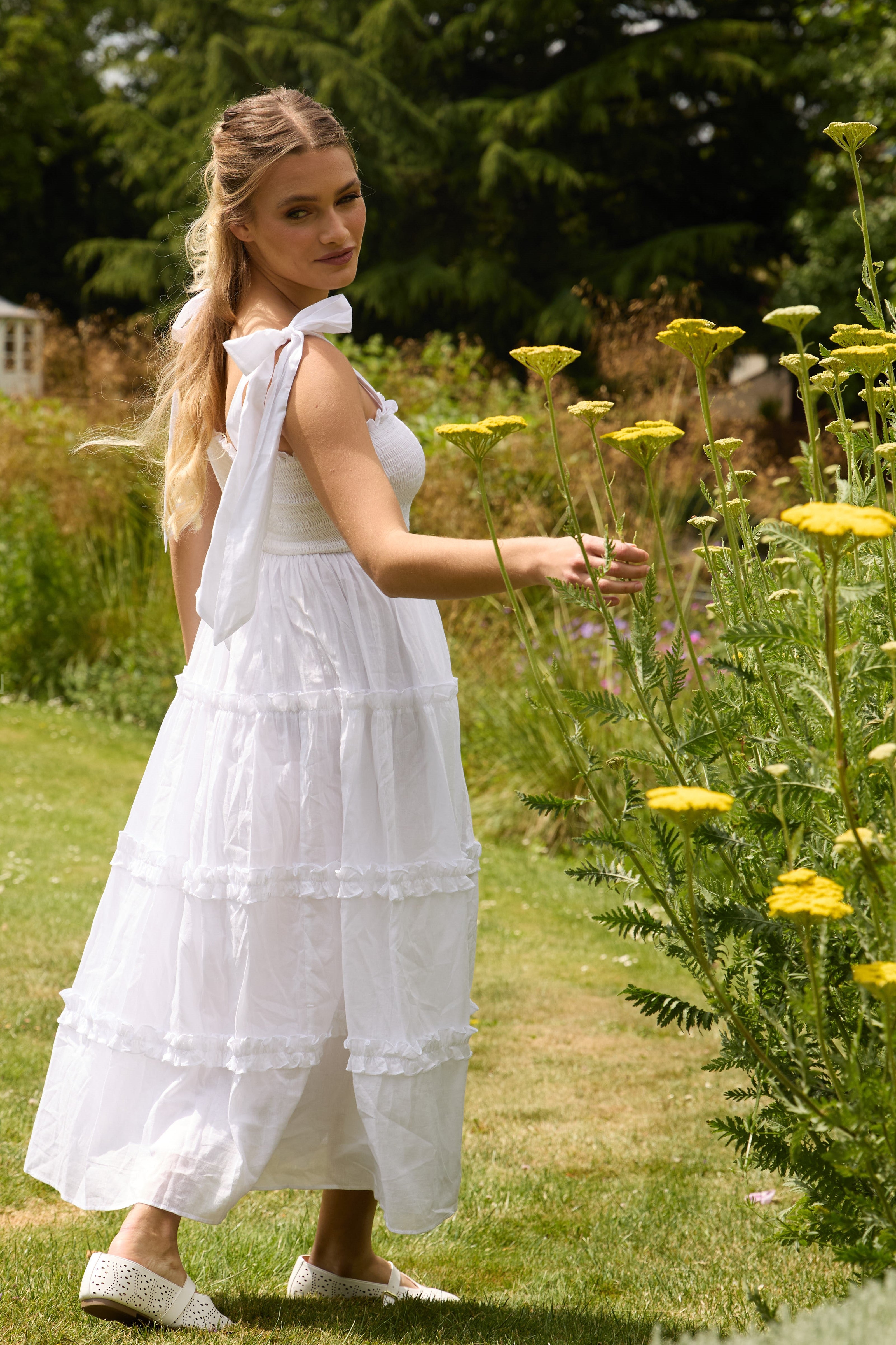 white midi dress uk Louise Cotton Midi Dress in White UK12 / White