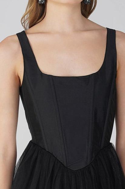 Gaela Tulle Midi Dress in Black