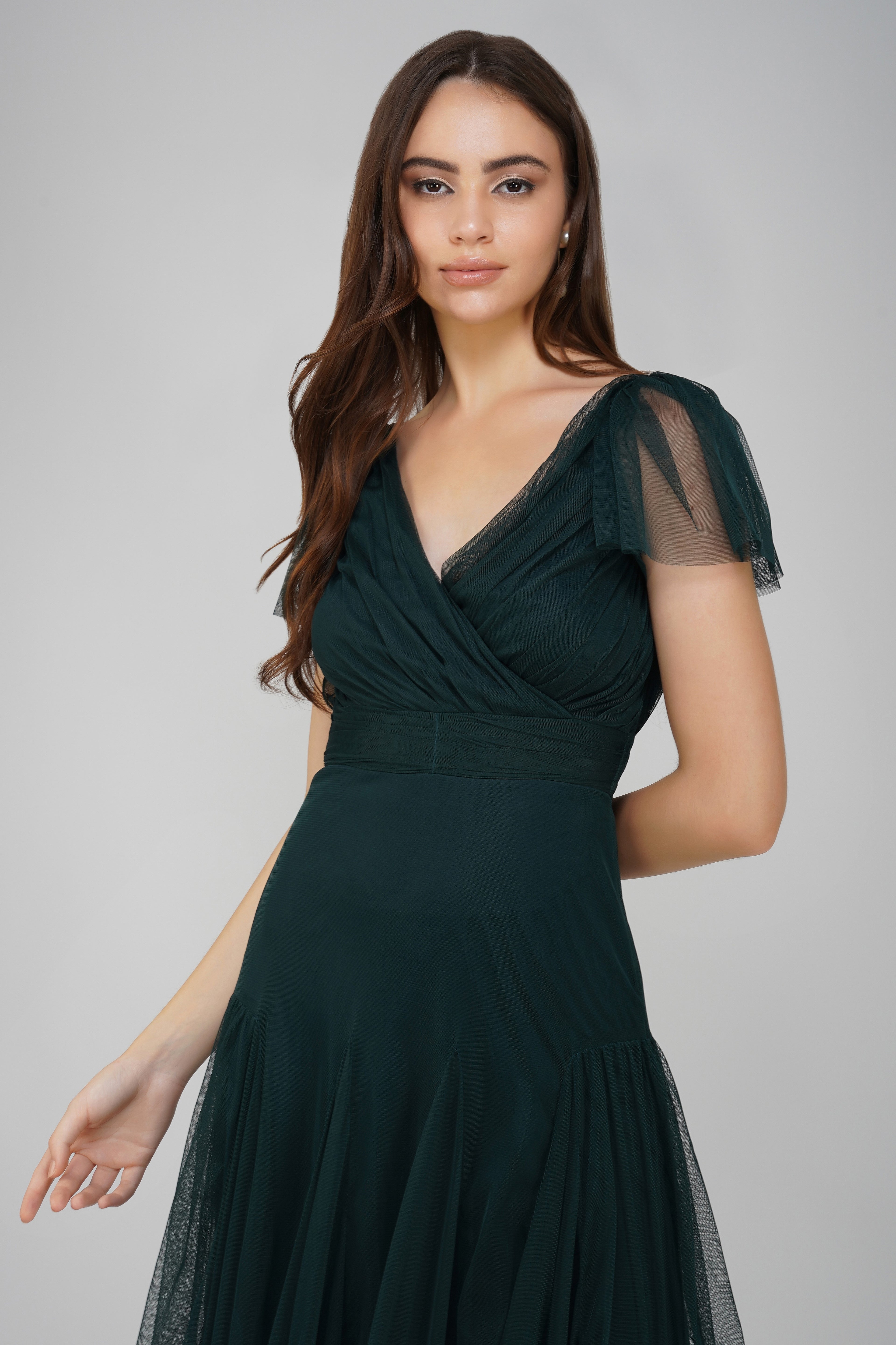 Gally Tulle Maxi Dress in Emerald Green