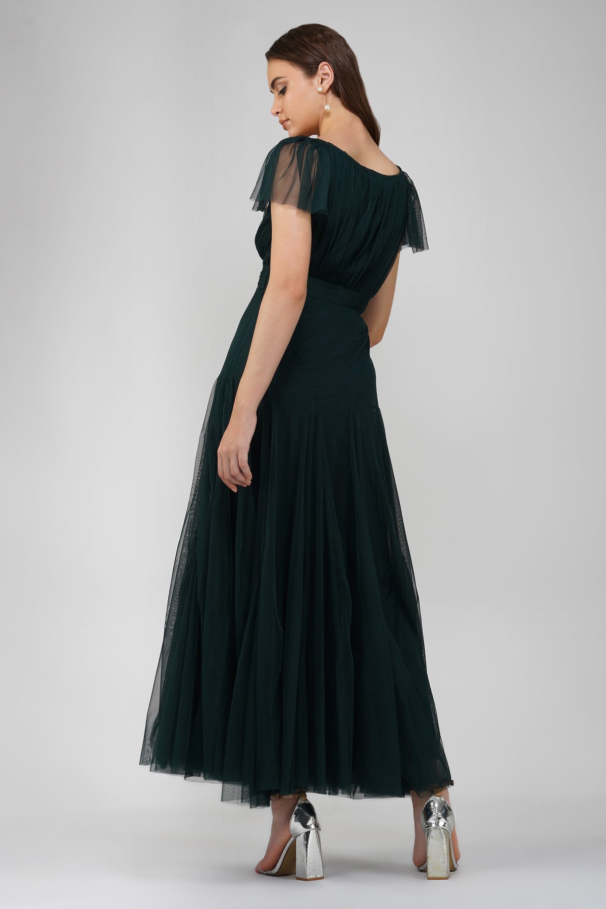 Gally Tulle Maxi Dress in Emerald Green