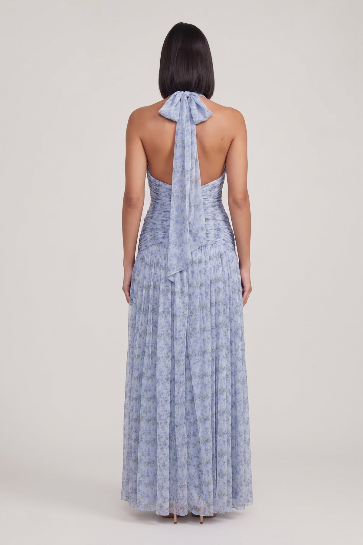 Delilah Tulle Halter Maxi Dress in Ditsy Lilac Print