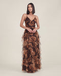Malin Tulle Midaxi Dress in Autumnal Leaf Print