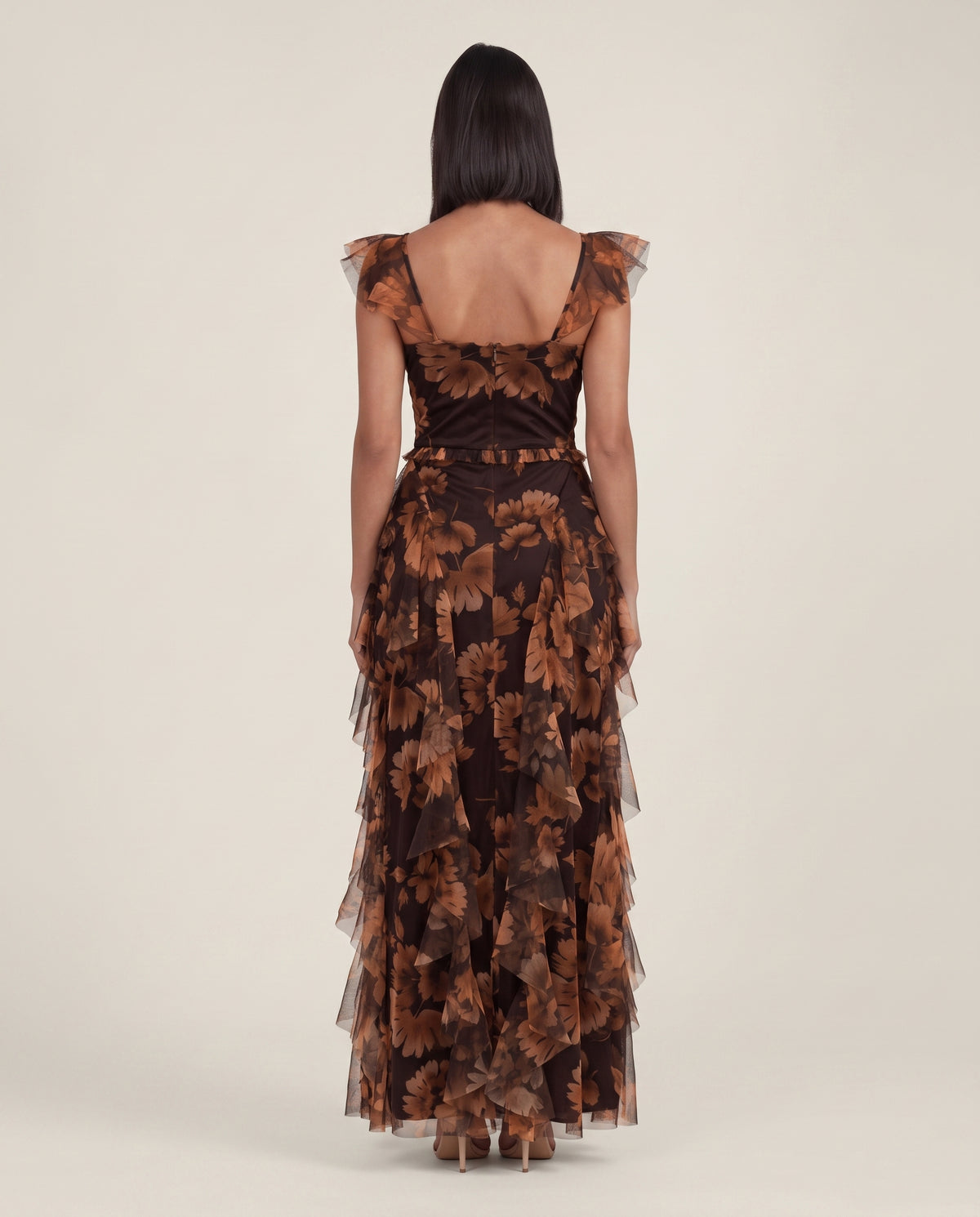 Malin Tulle Midaxi Dress in Autumnal Leaf Print