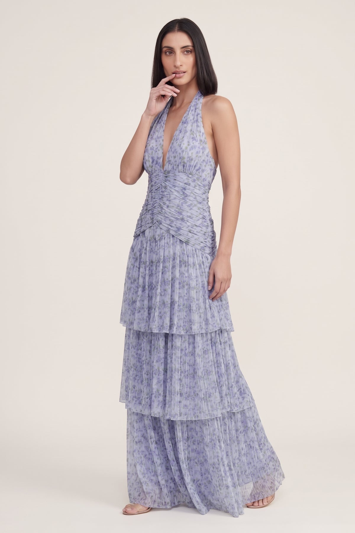 Delilah Tulle Halter Maxi Dress in Ditsy Lilac Print