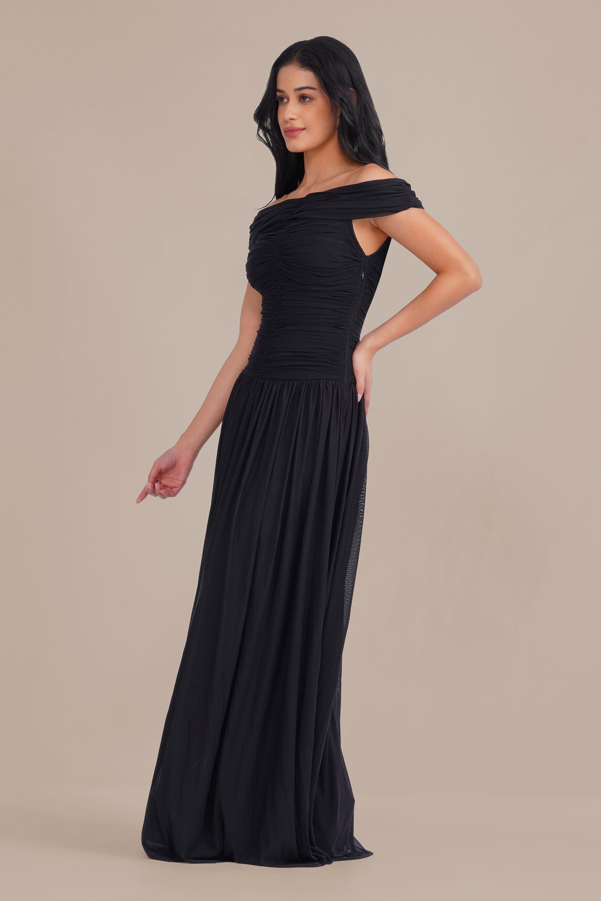 Gloria Stretch Mesh Maxi Dress in Black