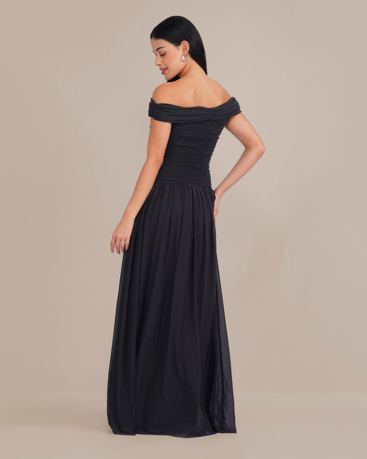 Gloria Stretch Mesh Maxi Dress in Black