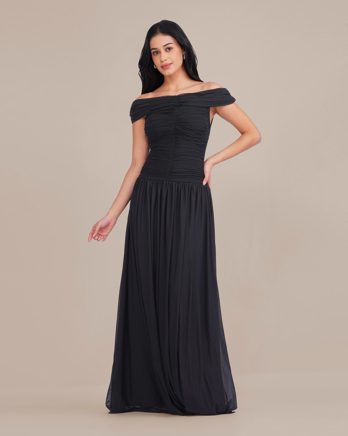 Gloria Stretch Mesh Maxi Dress in Black