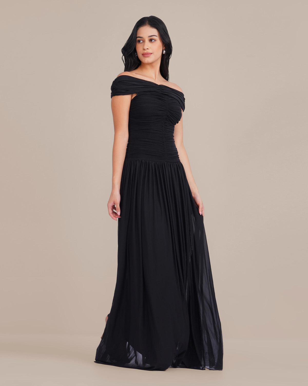 Gloria Stretch Mesh Maxi Dress in Black