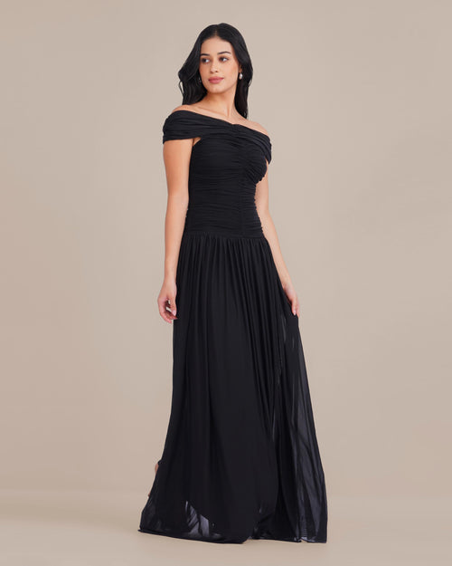 Gloria Stretch Mesh Maxi Dress in Black