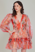 Gracelyn Tulle Mini Dress in Orange Poppy Print