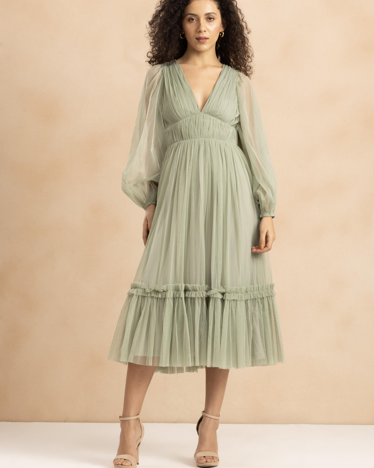 Rachel Tulle Midi Dress in Dusty Sage