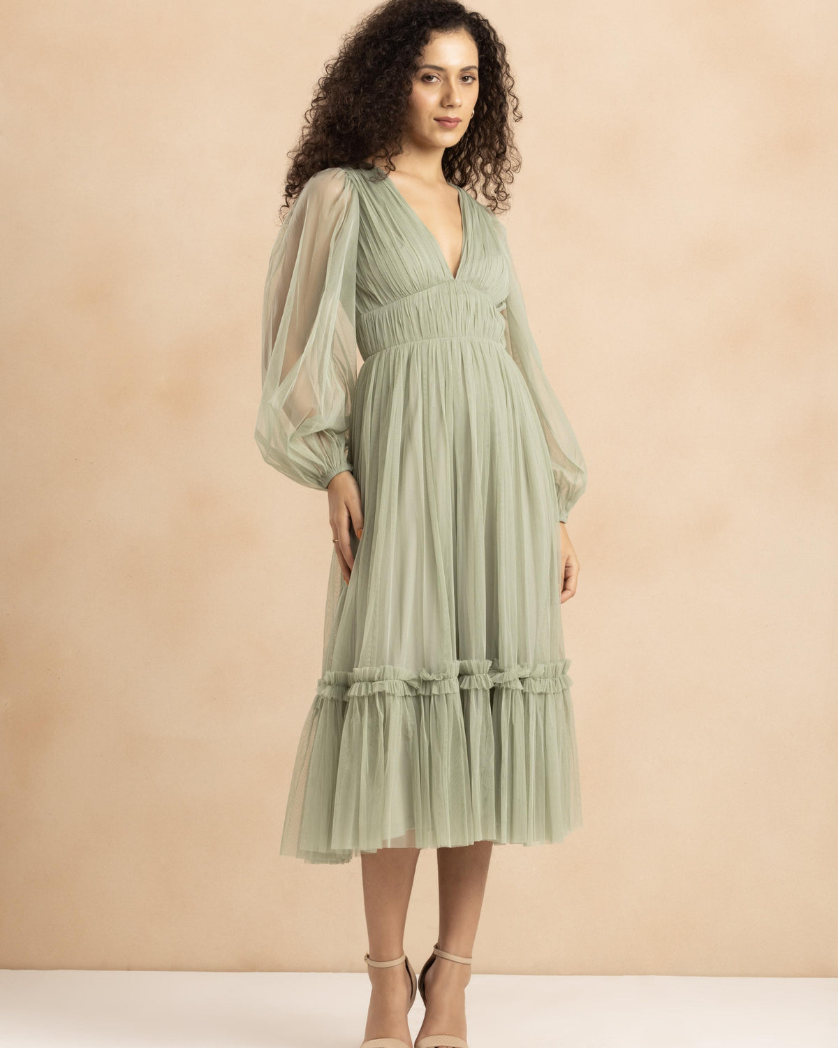 Rachel Tulle Midi Dress in Dusty Sage