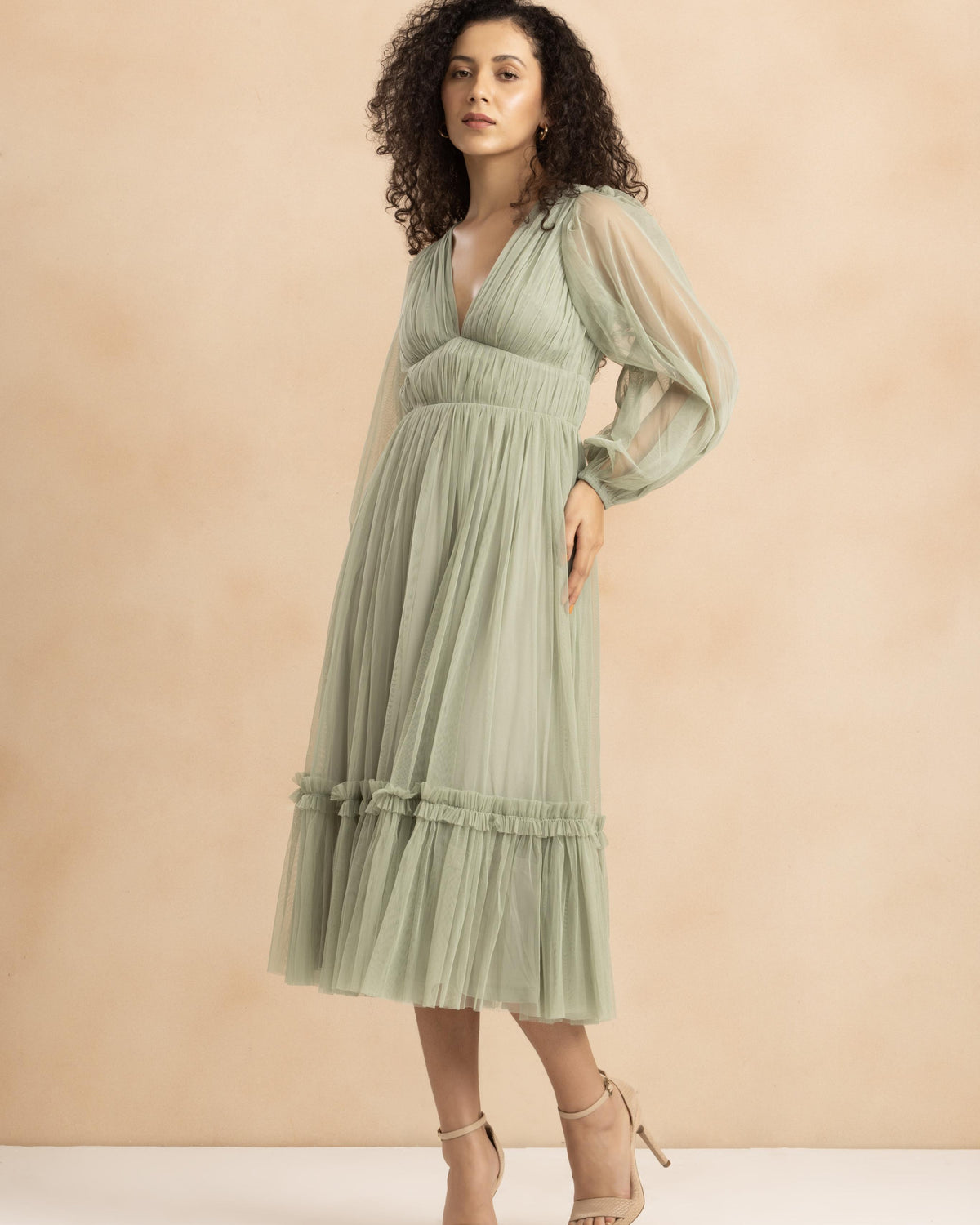 Rachel Tulle Midi Dress in Dusty Sage