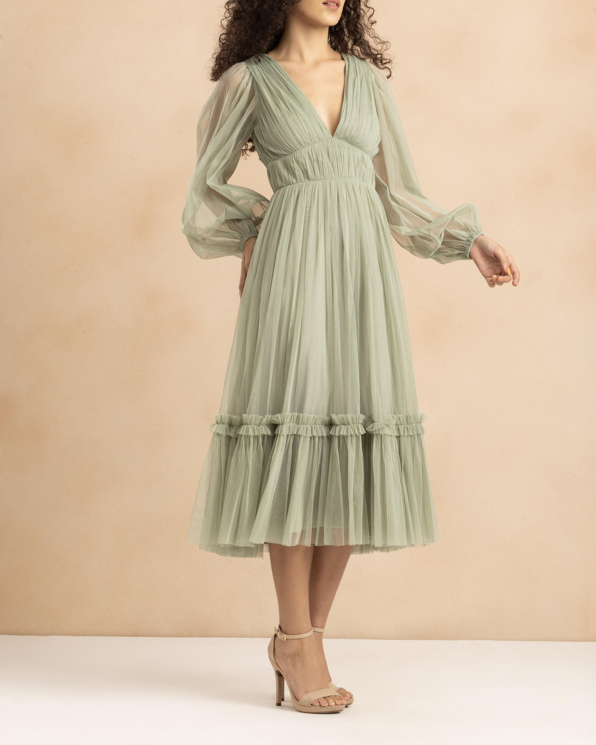 Rachel Tulle Midi Dress in Dusty Sage