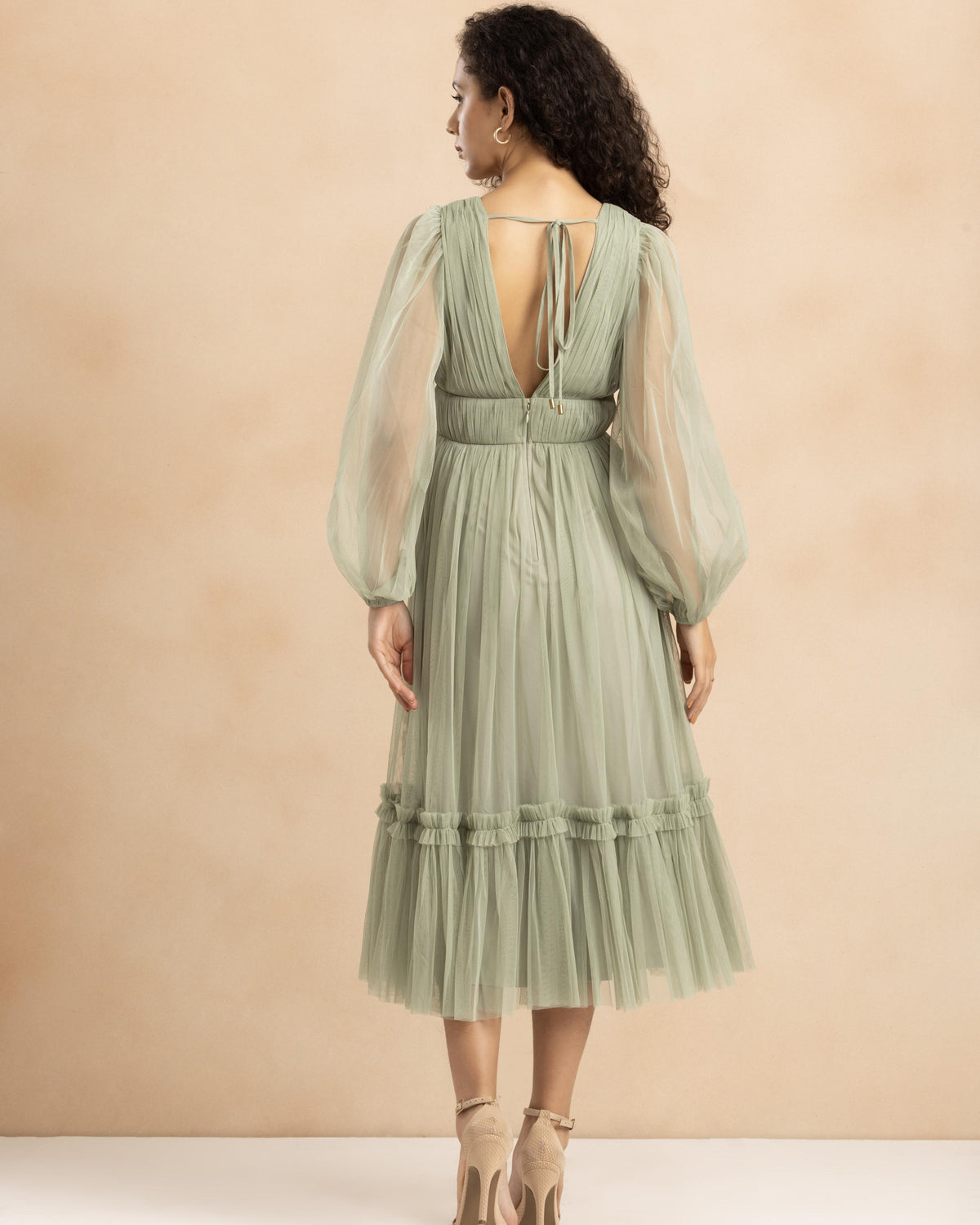Rachel Tulle Midi Dress in Dusty Sage