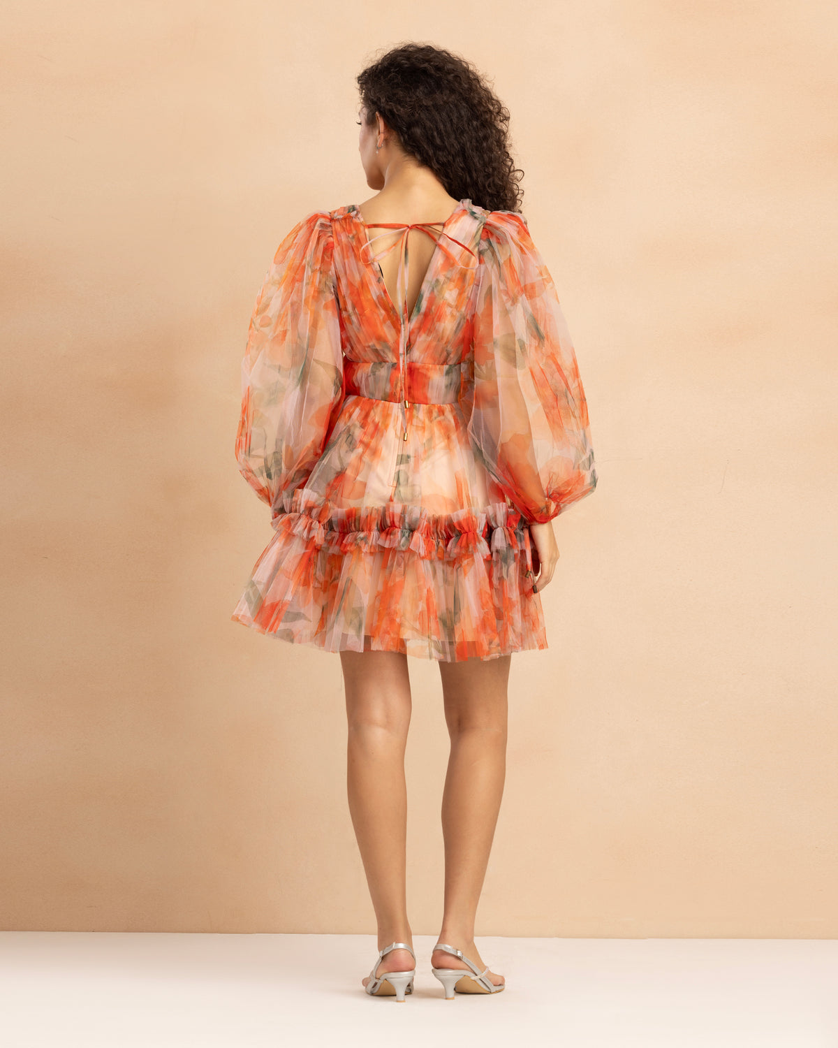 Gracelyn Tulle Mini Dress in Orange Poppy Print