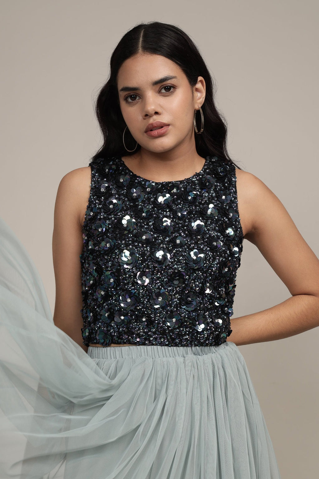 Hazel Top in Black Iridescent