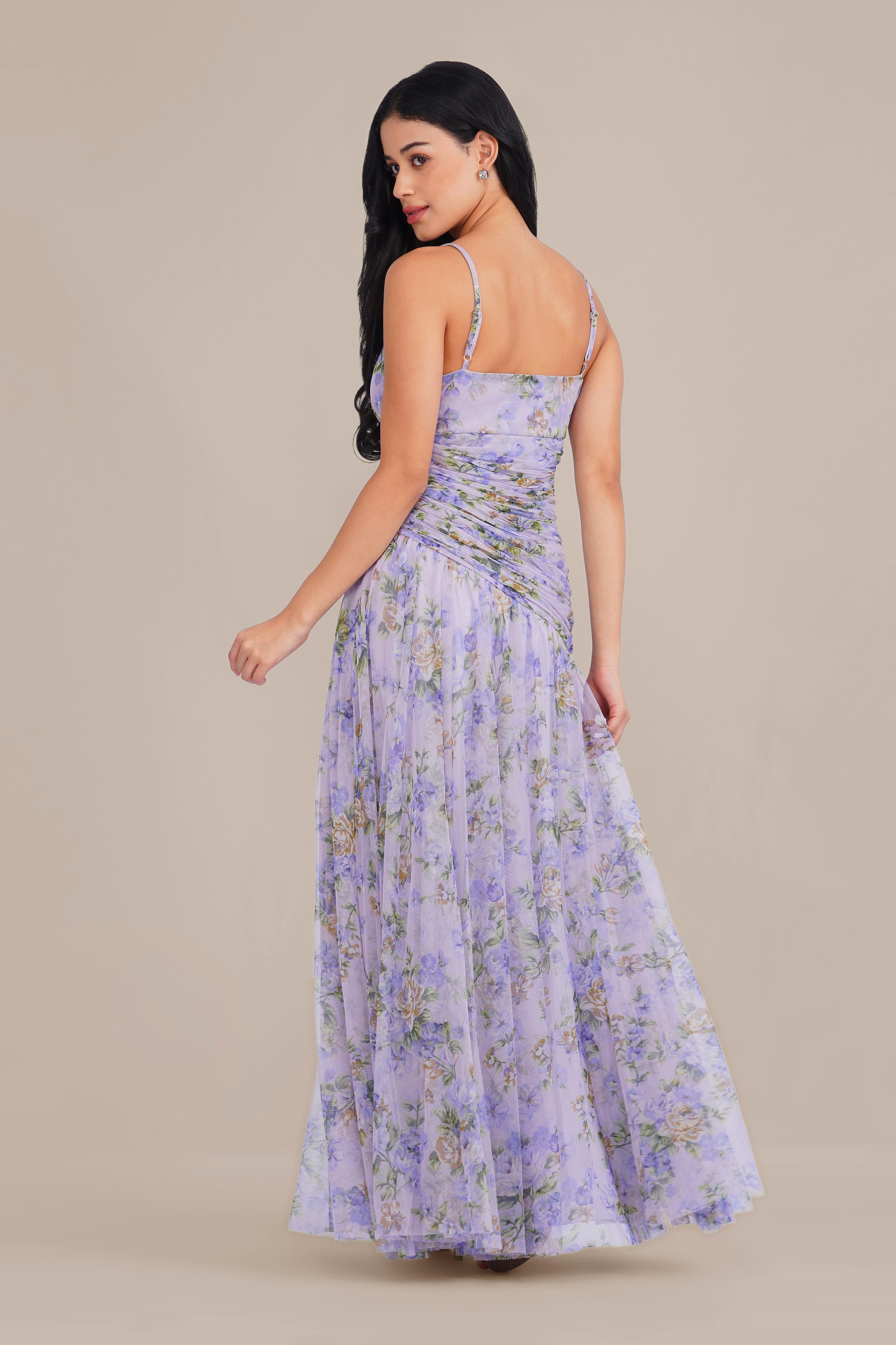 Hosanna Tulle Maxi Dress in Lilac Print